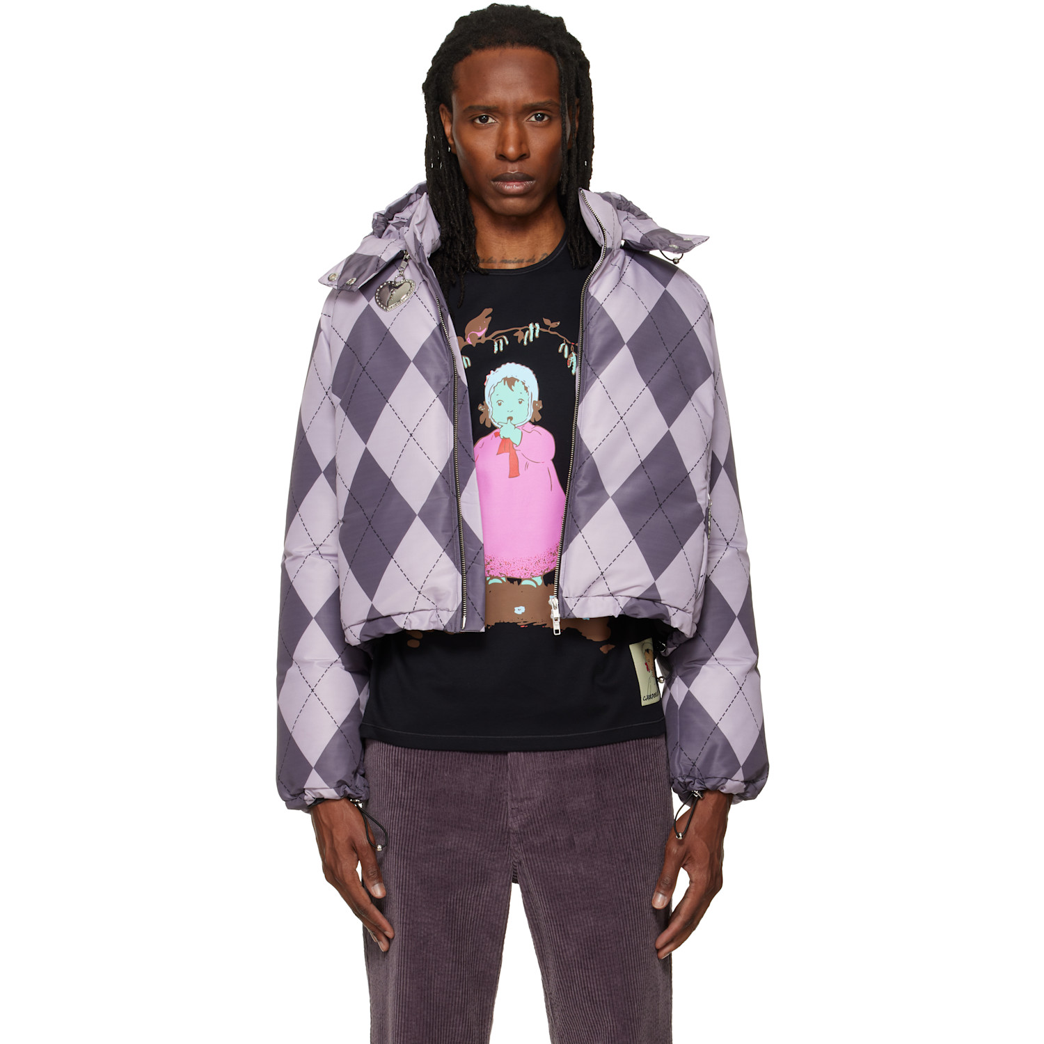 Chopova Lowena Purple Argyle Puffer Jacket