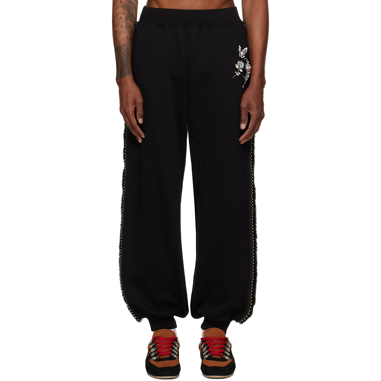 Chopova Lowena Black Fuzzy Pearl Sweatpants