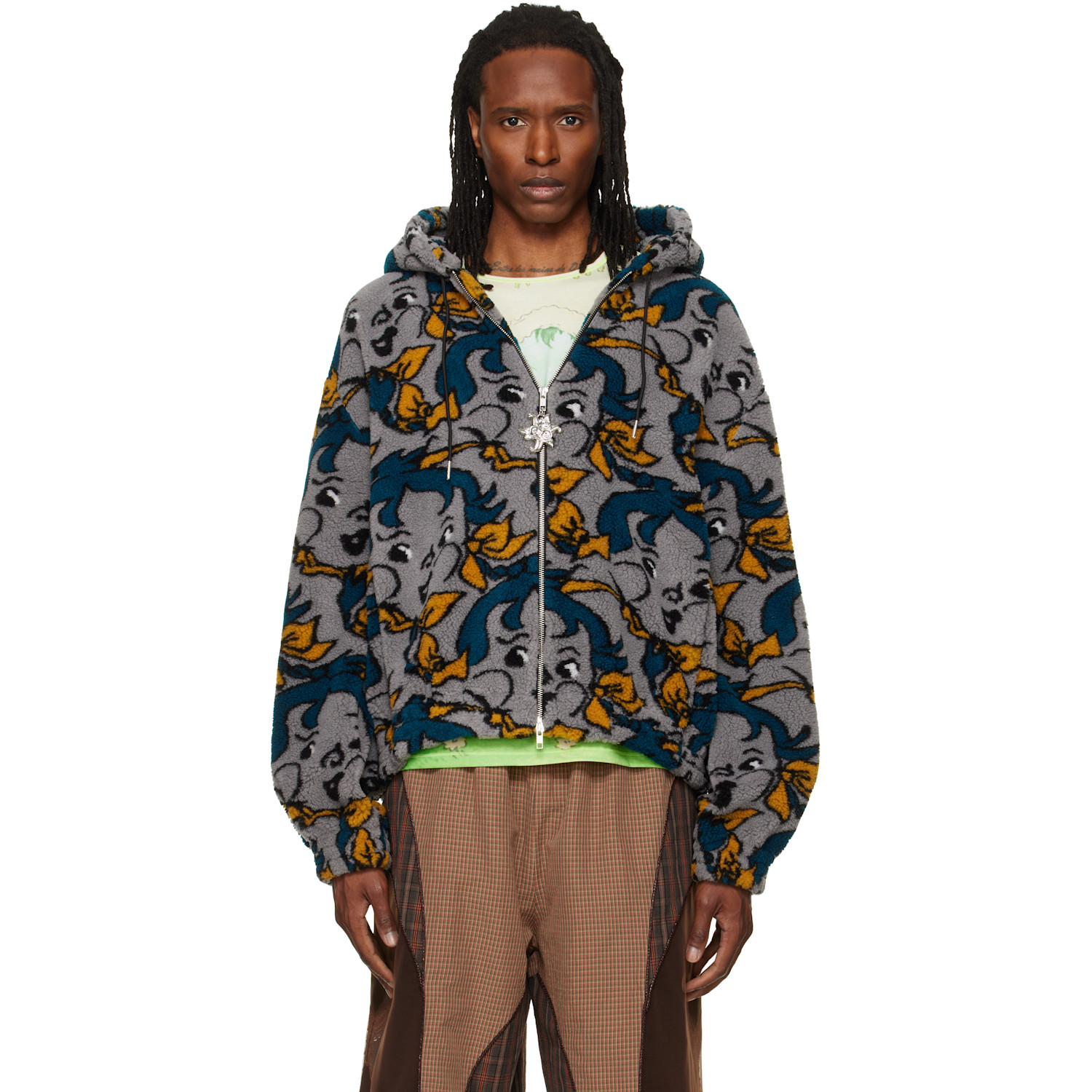 Chopova Lowena Gray 'Cheeky Girl' Oversized Hooded Fleece Jacket