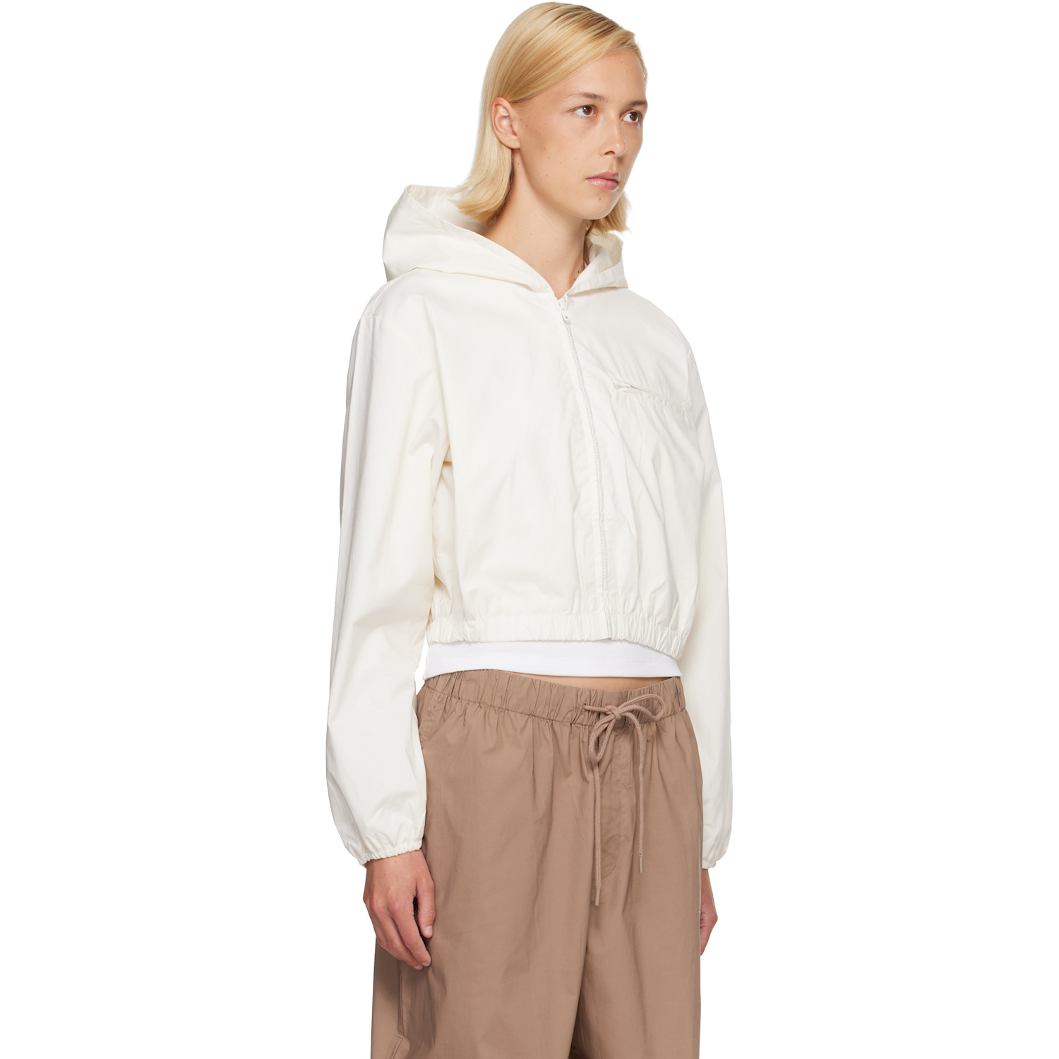  Skims Off-white Woven Cotton Cropped Zip Up Jacket 