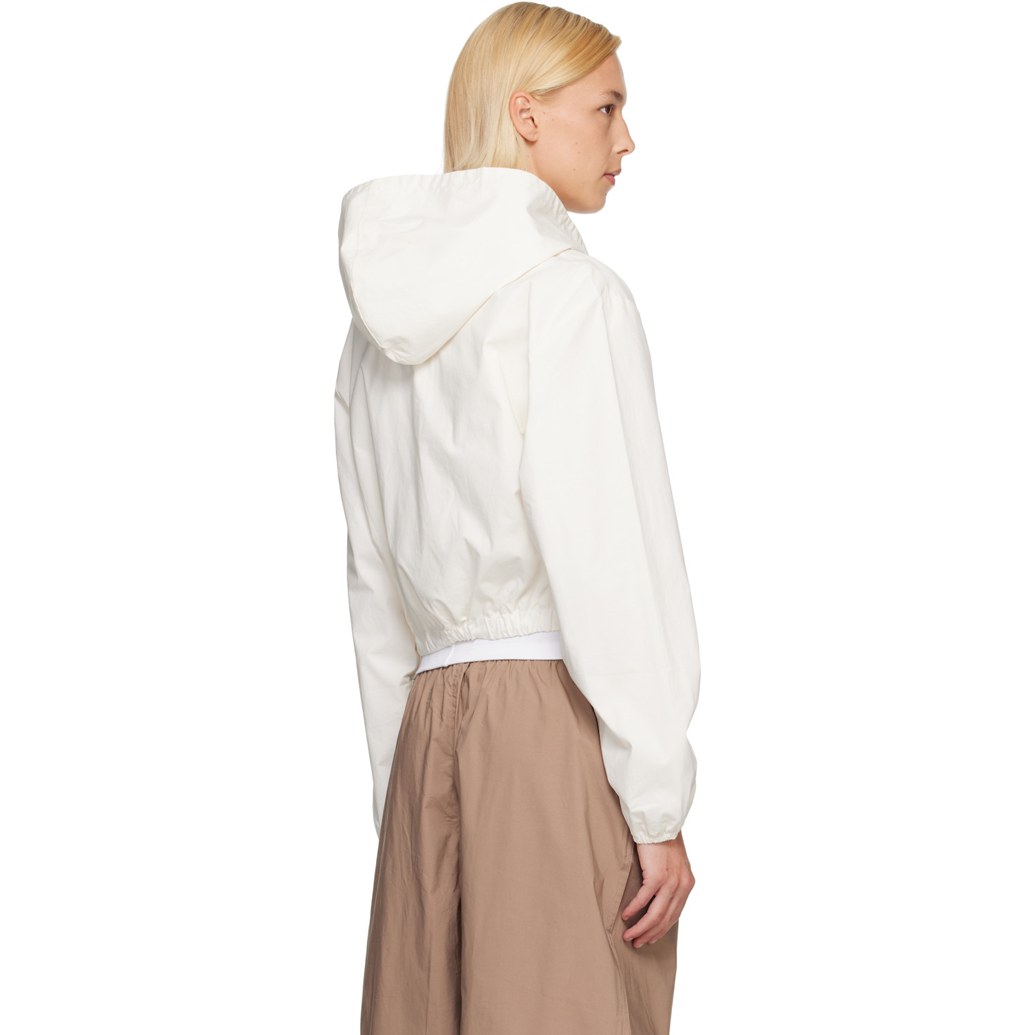  Skims Off-white Woven Cotton Cropped Zip Up Jacket 