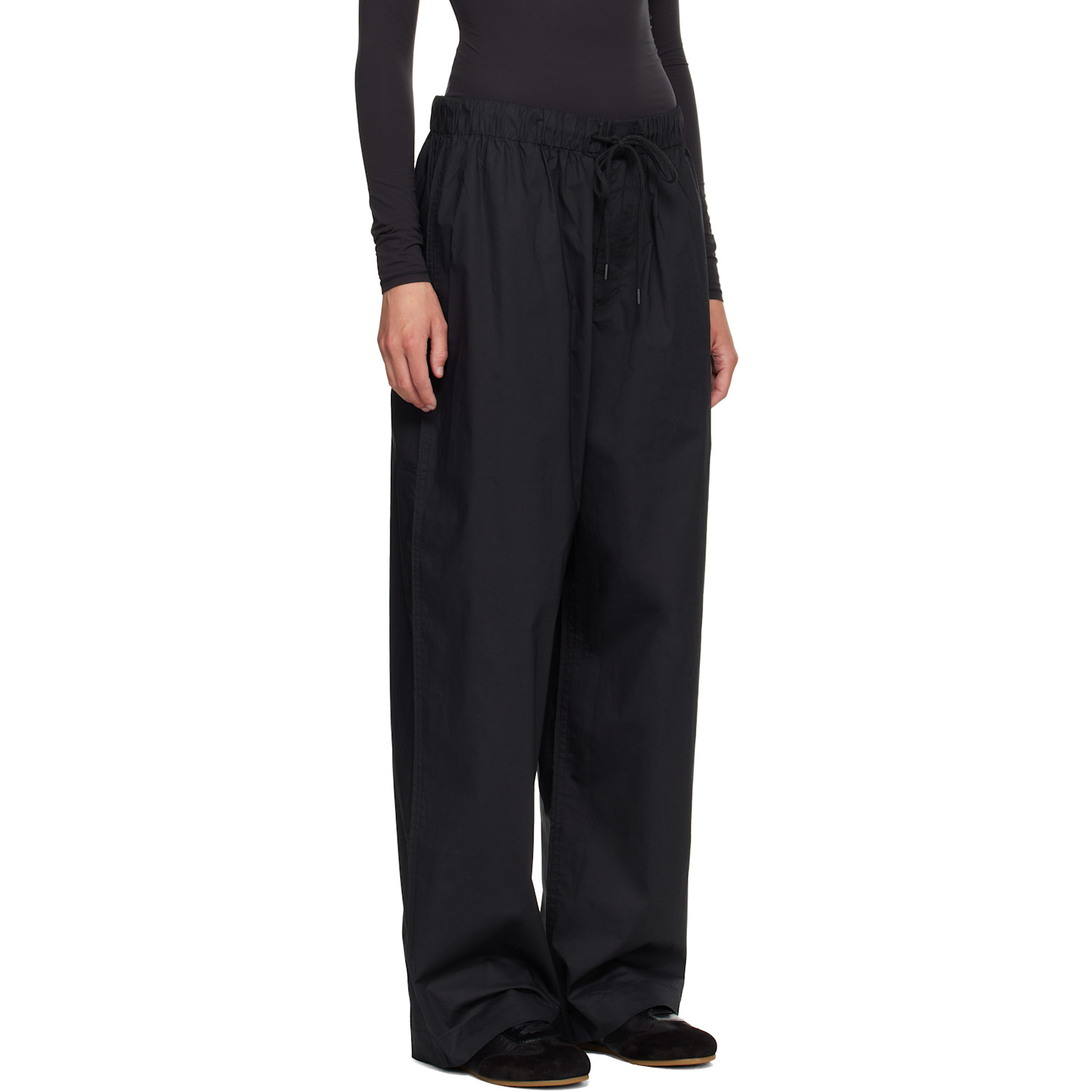  Skims Black Woven Cotton Oversized Straight Leg Lounge Pants 