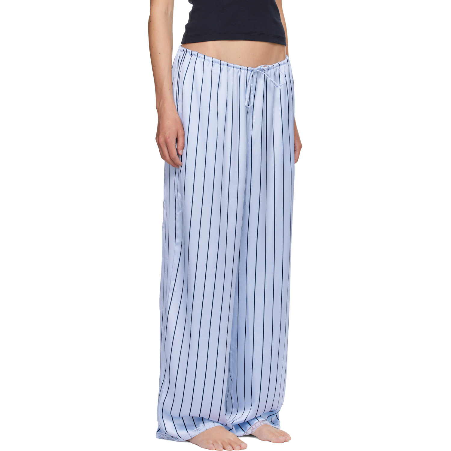  Skims Blue Woven Shine Lace Lounge Pants 