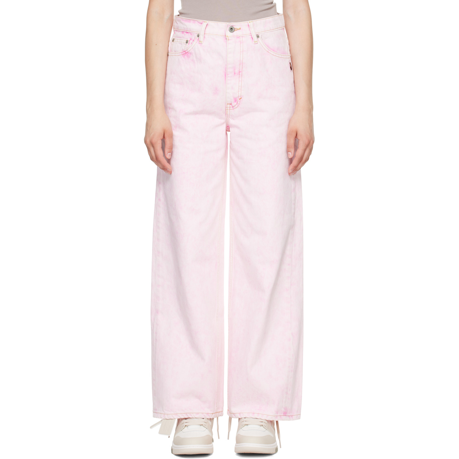 BAPE Pink Crystal Stone BAPE Sta Logo Baggy Jeans