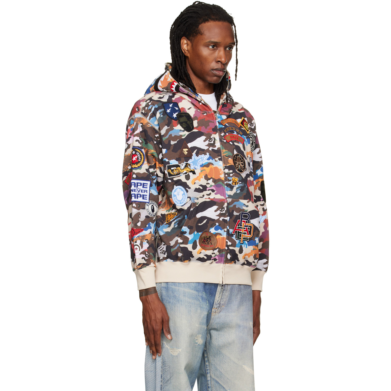 Bape 멀티컬러 하이브리드 카모 배지 루즈 핏 후드