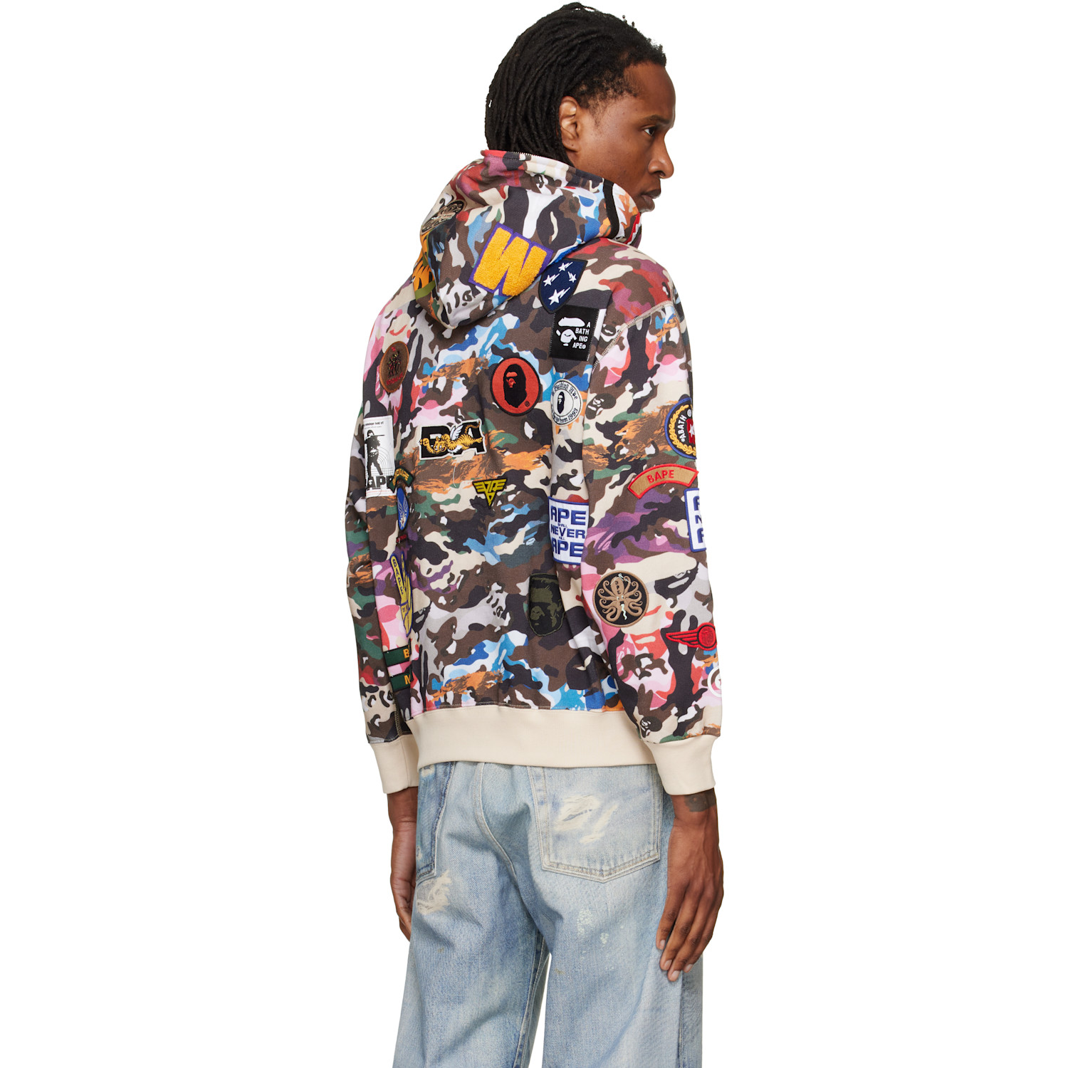 Bape 멀티컬러 하이브리드 카모 배지 루즈 핏 후드