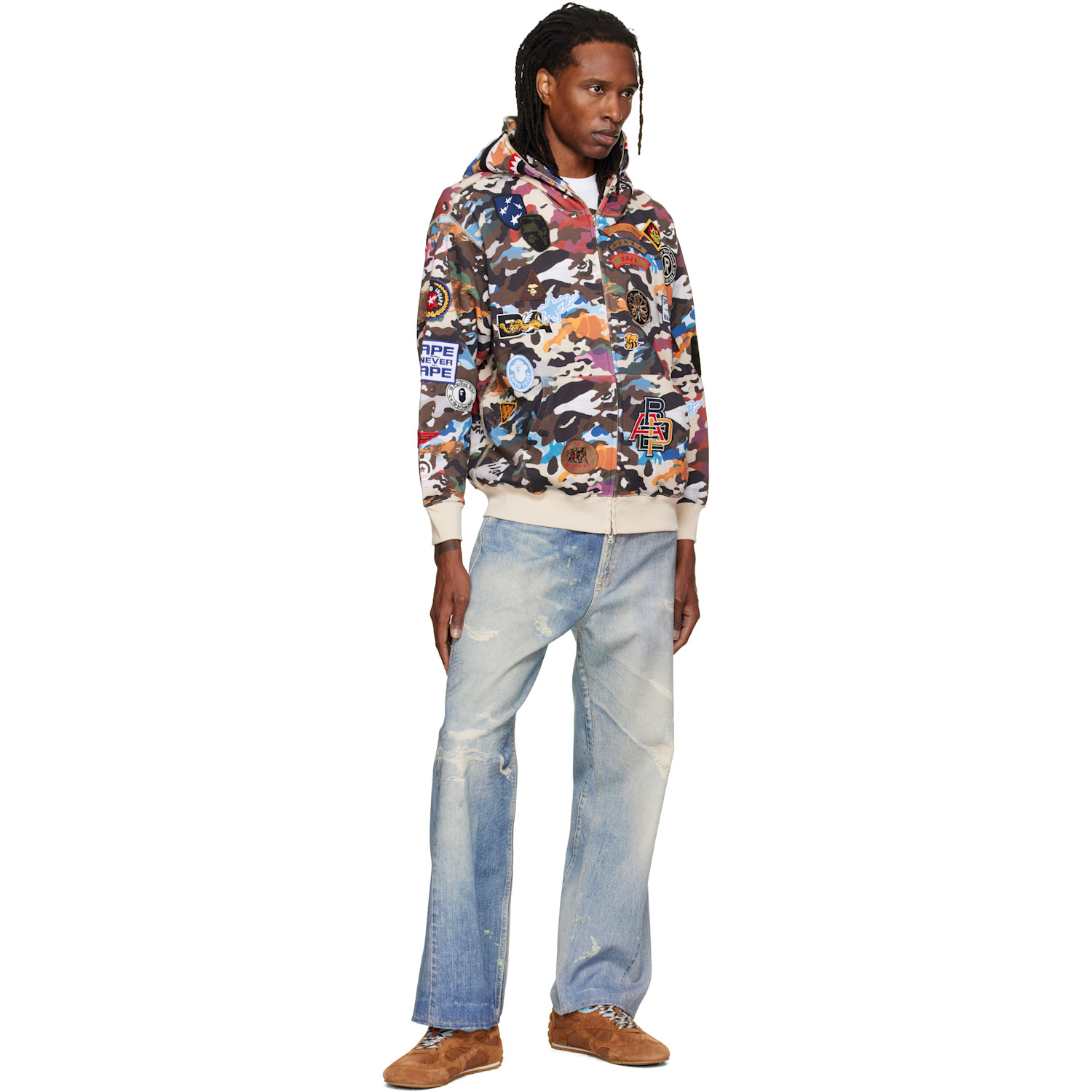 Bape 멀티컬러 하이브리드 카모 배지 루즈 핏 후드