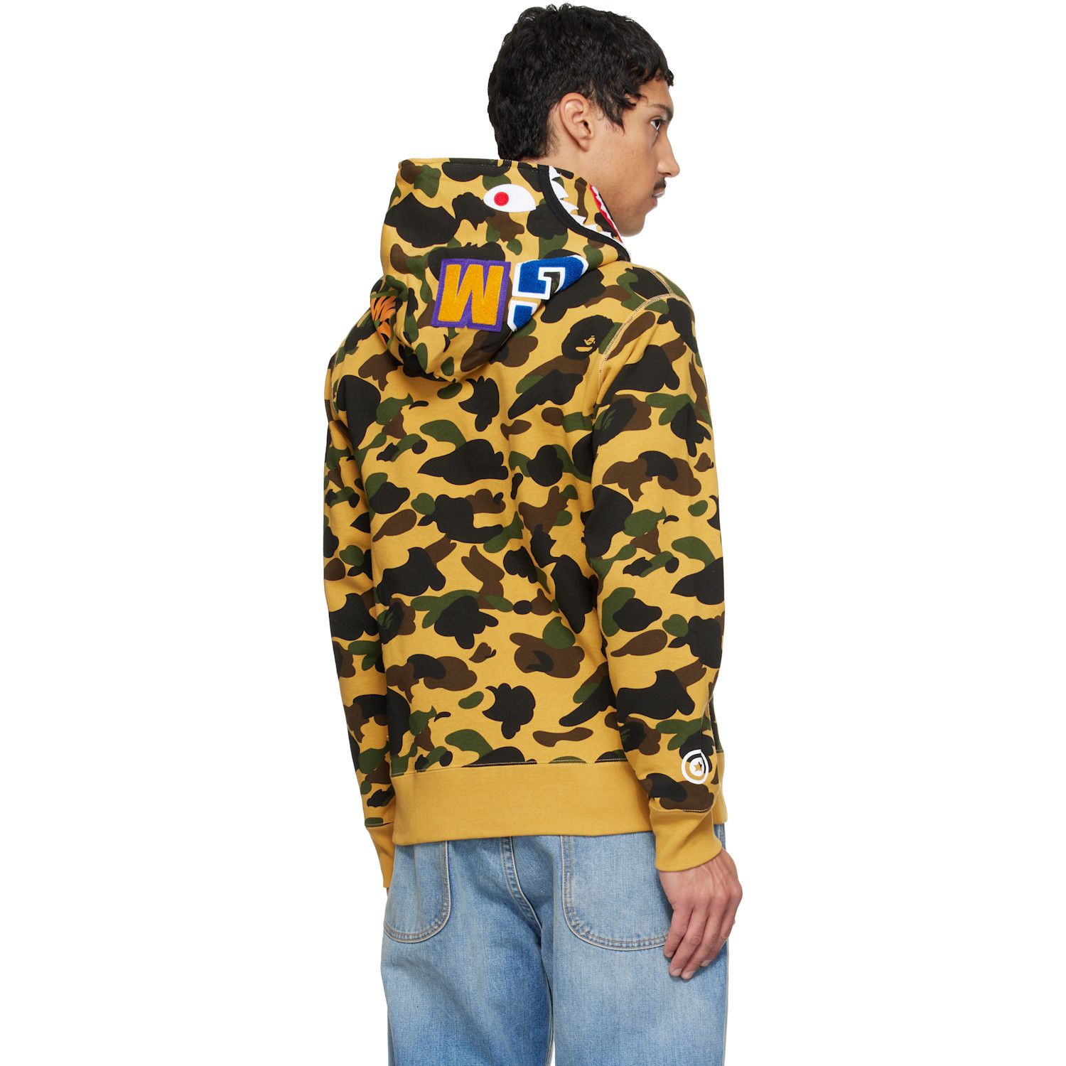 Bape 옐로우 퍼스트 카모 샤크 집업 후드