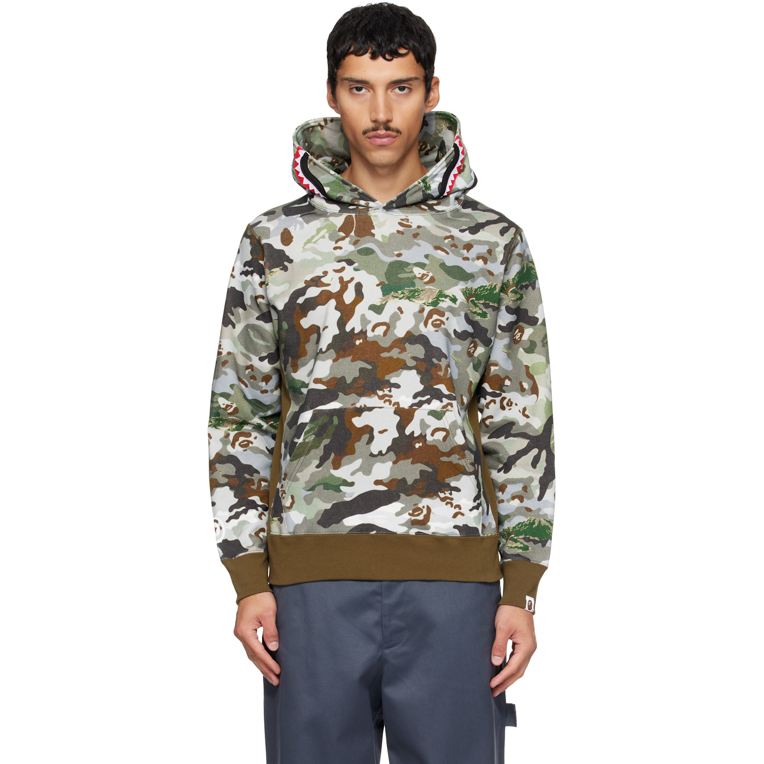BAPE Khaki Hybrid Camo Shark Pullover Hoodie
