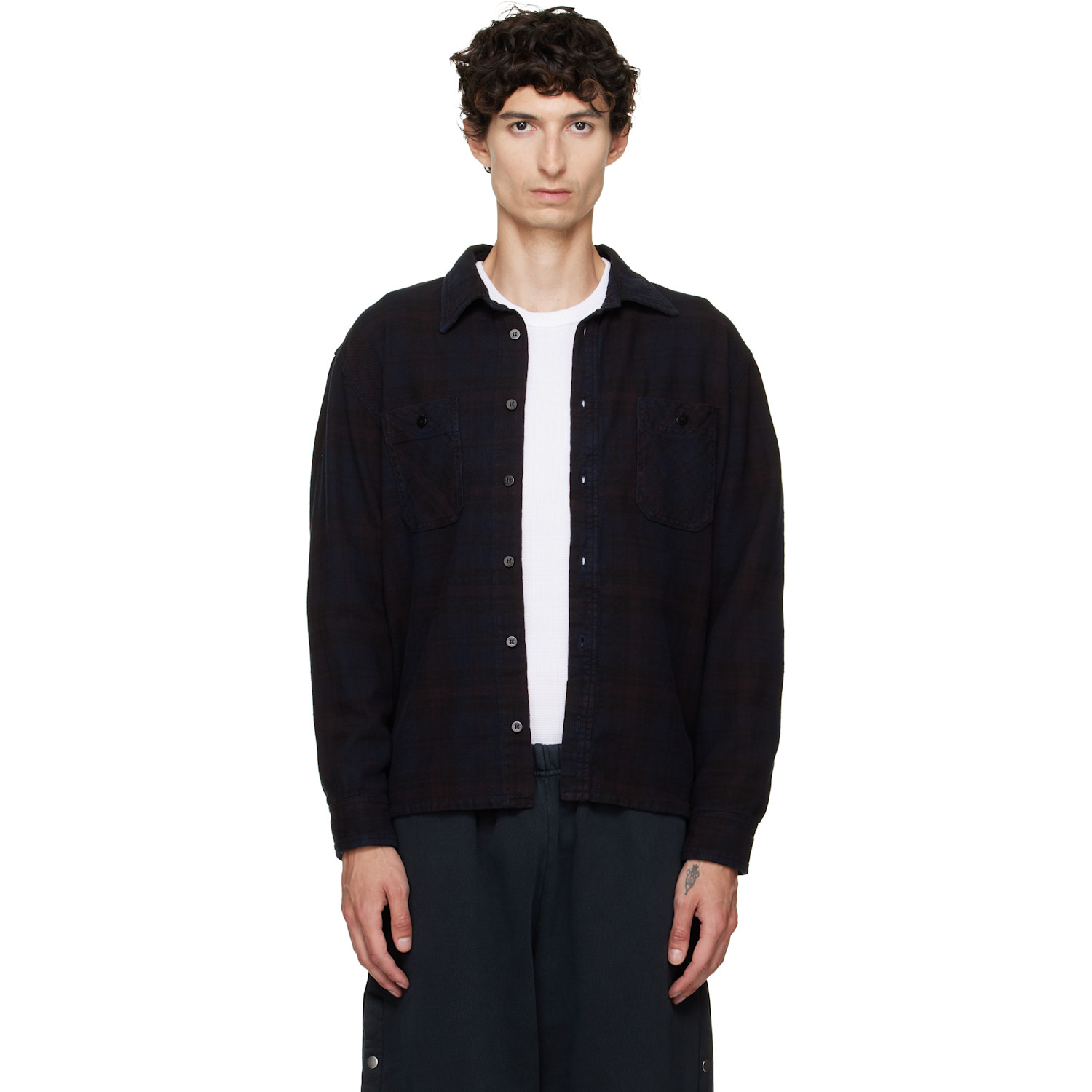 Les Tien Black Flannel Classic Button Up Shirt