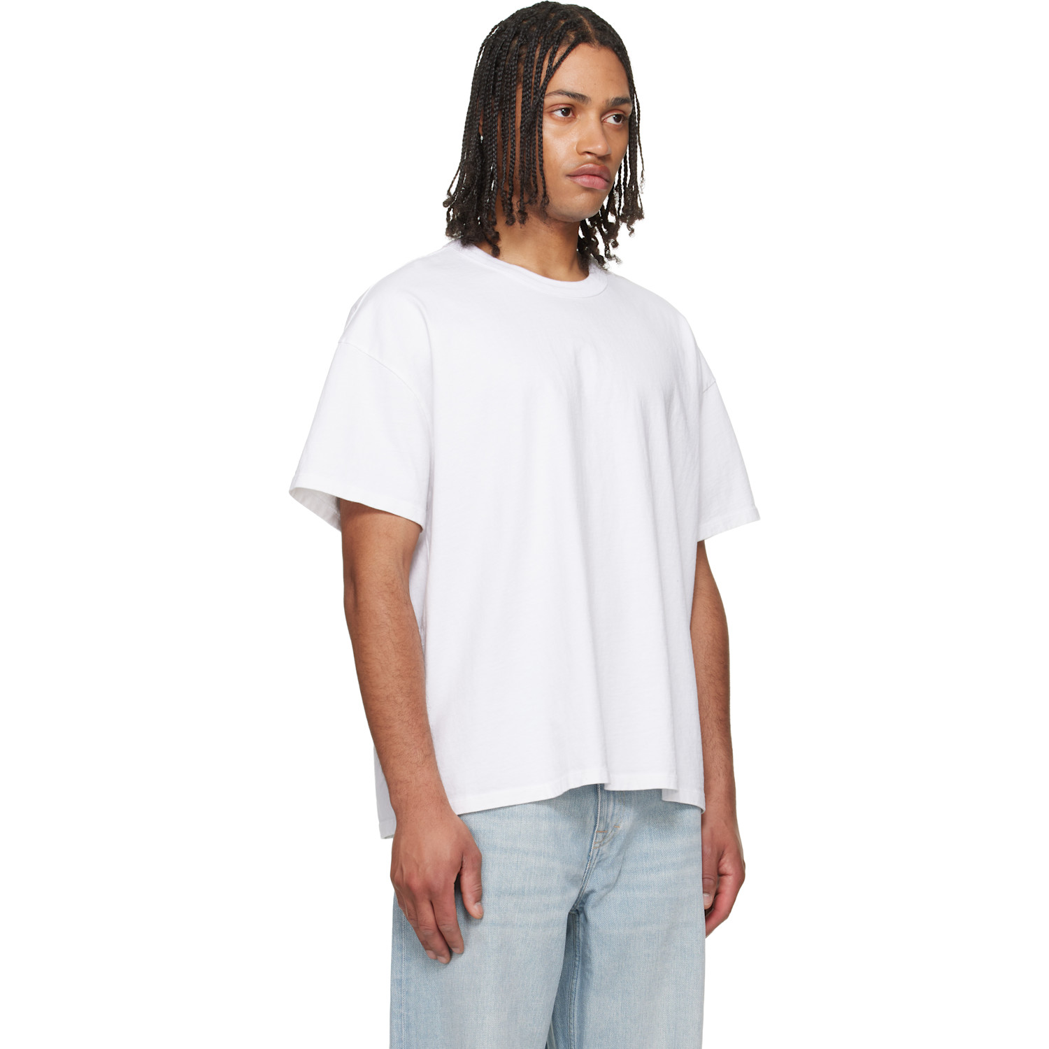  Les Tien White Lightweight Binded Neck Oversized T-shirt 