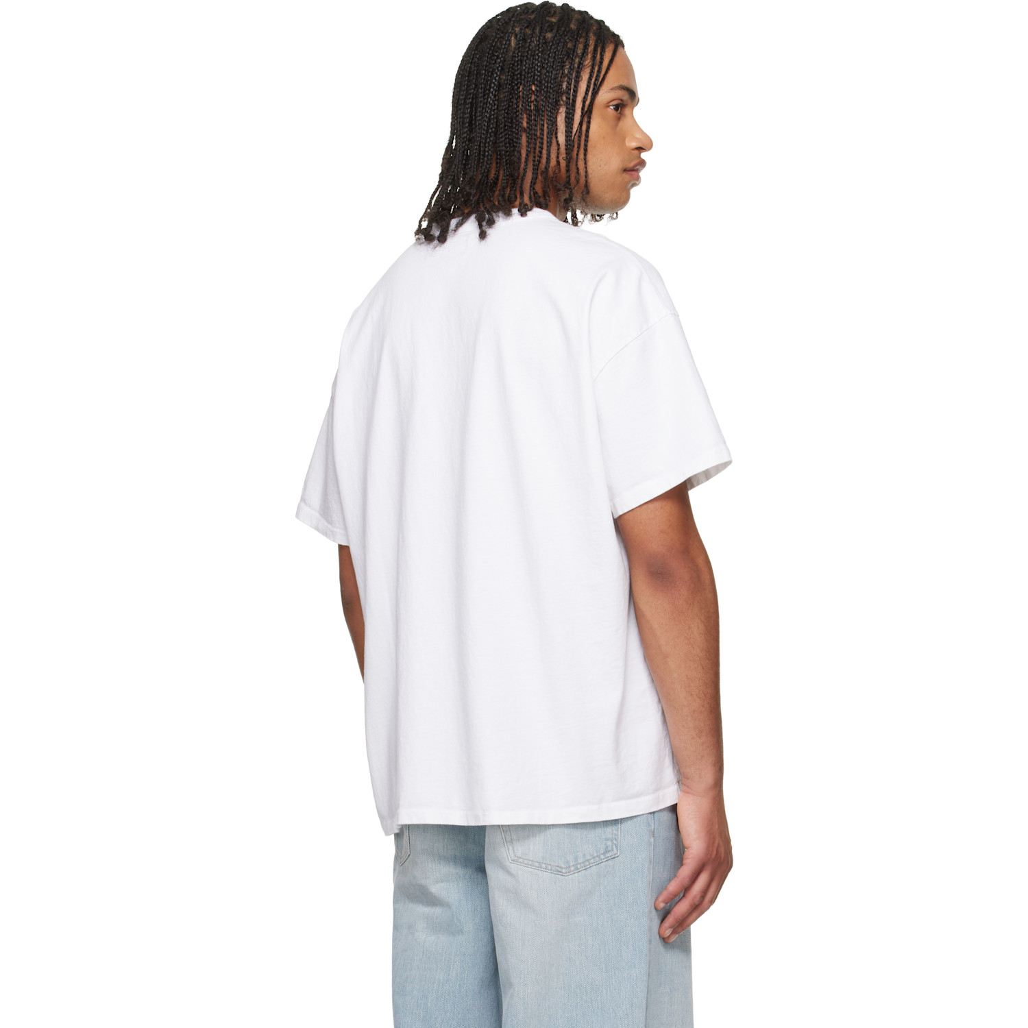  Les Tien White Lightweight Binded Neck Oversized T-shirt 