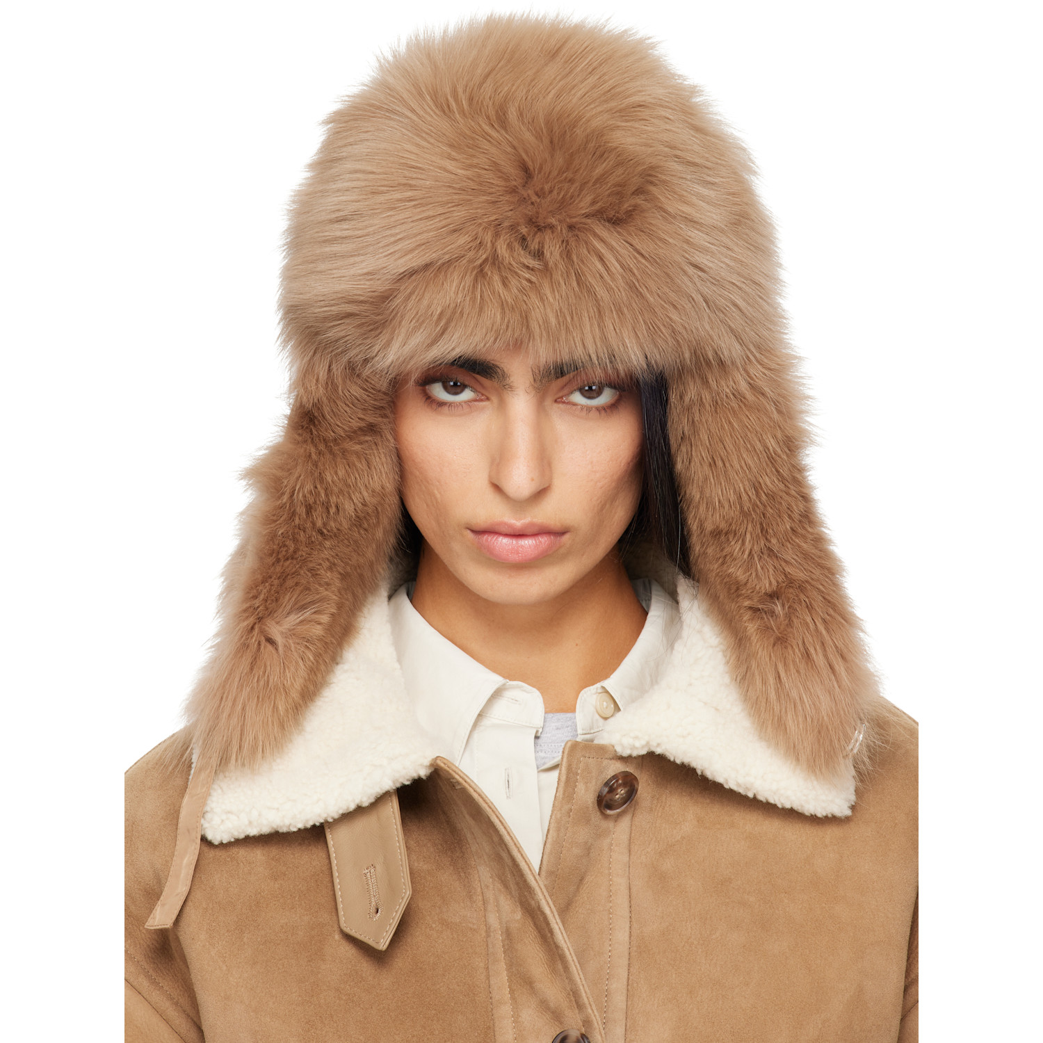 Yves Salomon Beige Chapka Fur Hat