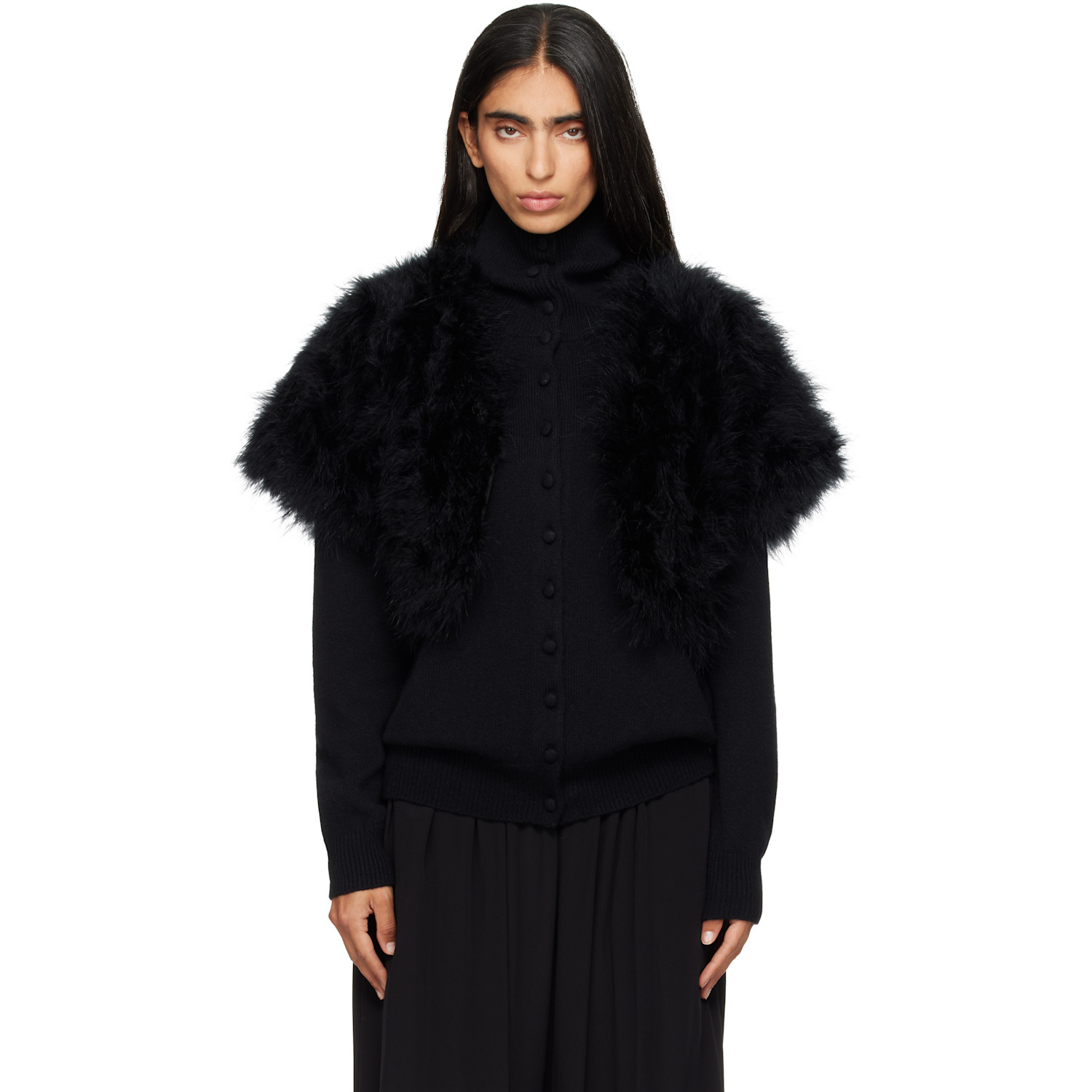 Yves Salomon Black Turkey Feather Cape Jacket