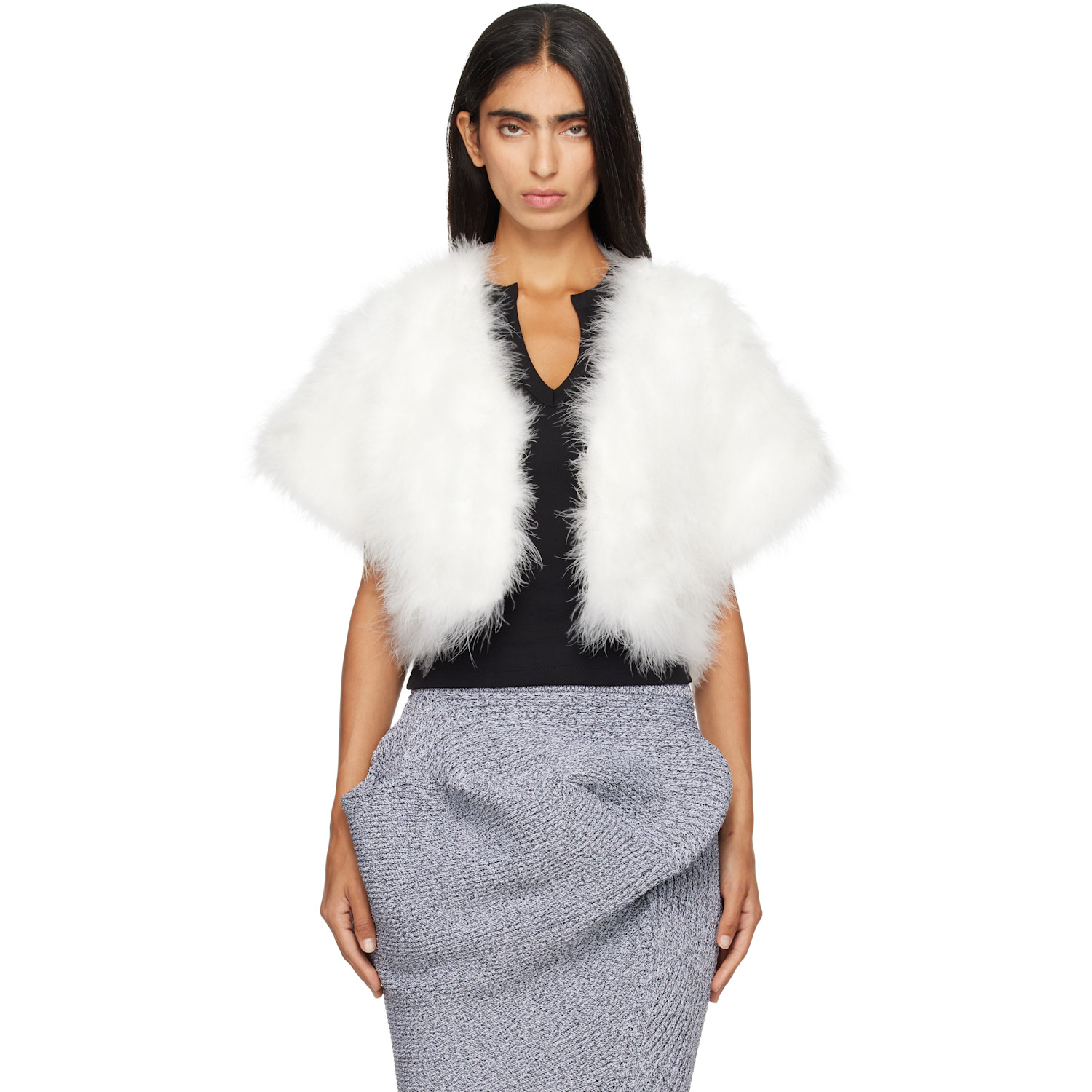 Yves Salomon Off-White Turkey Feather Cape Jacket