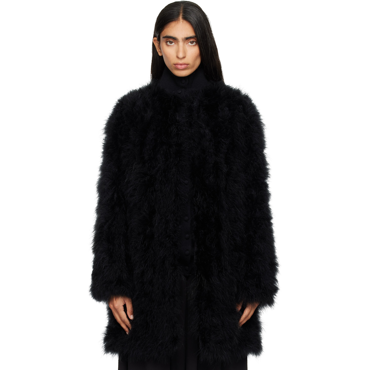 Yves Salomon Black Turkey Feather Coat
