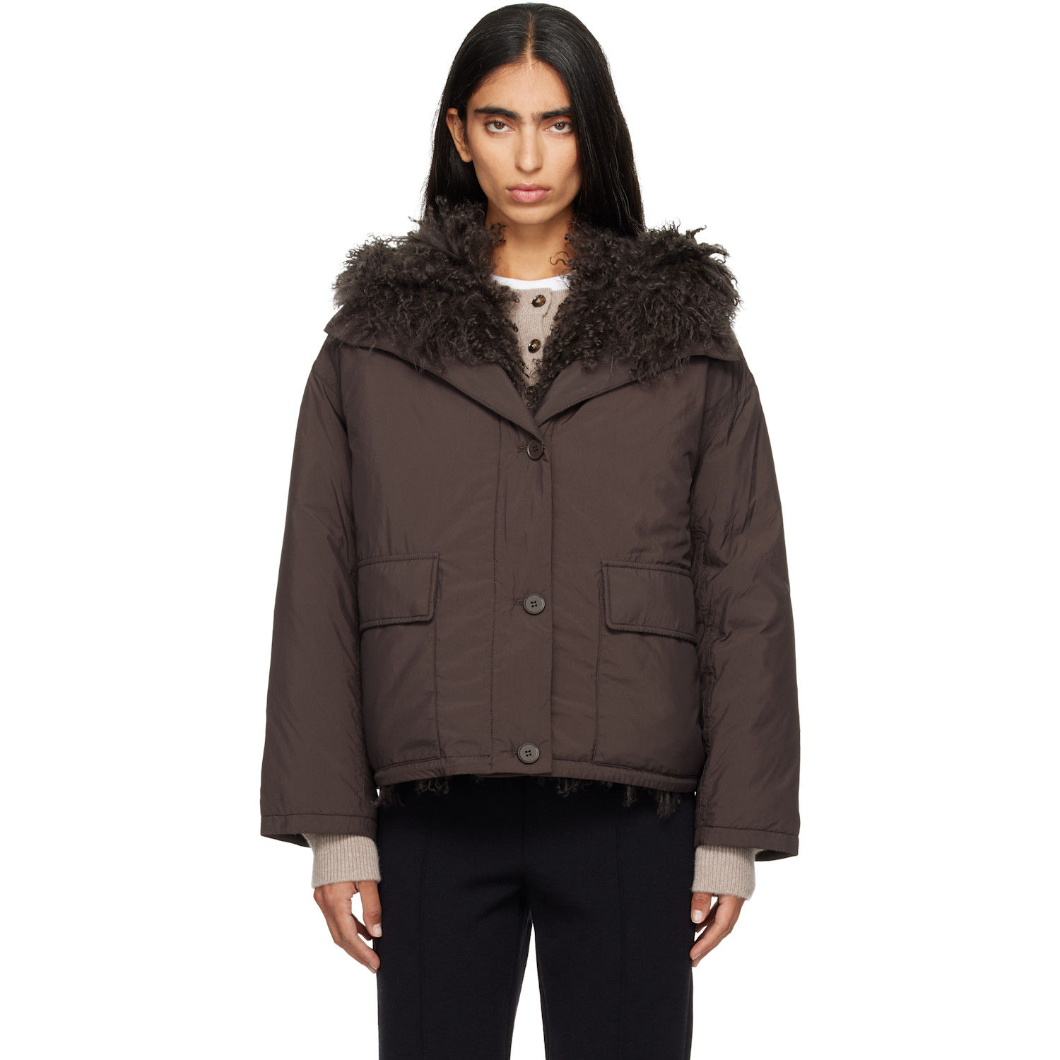 Yves Salomon Brown Short Down Jacket