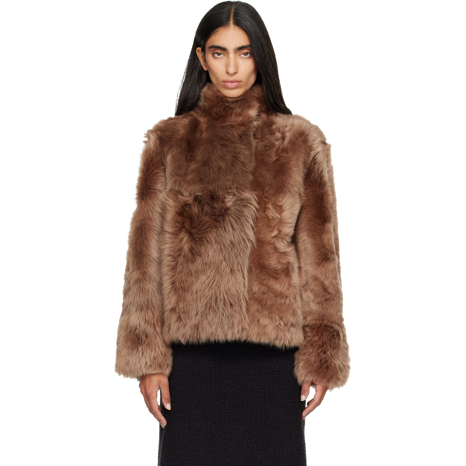 Yves Salomon Brown Lambskin Shearling Short Jacket