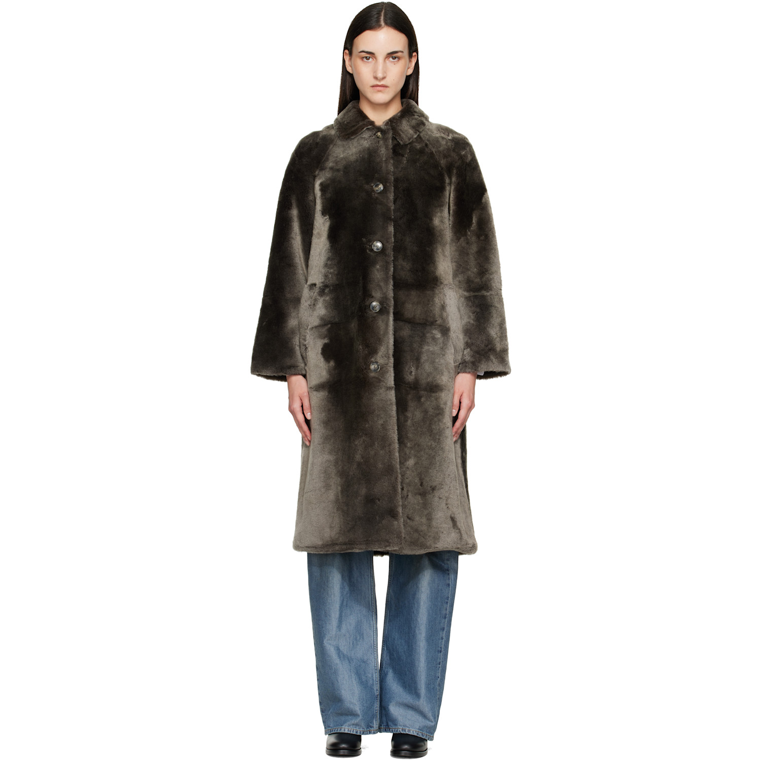 Yves Salomon Gray Shearling Coat