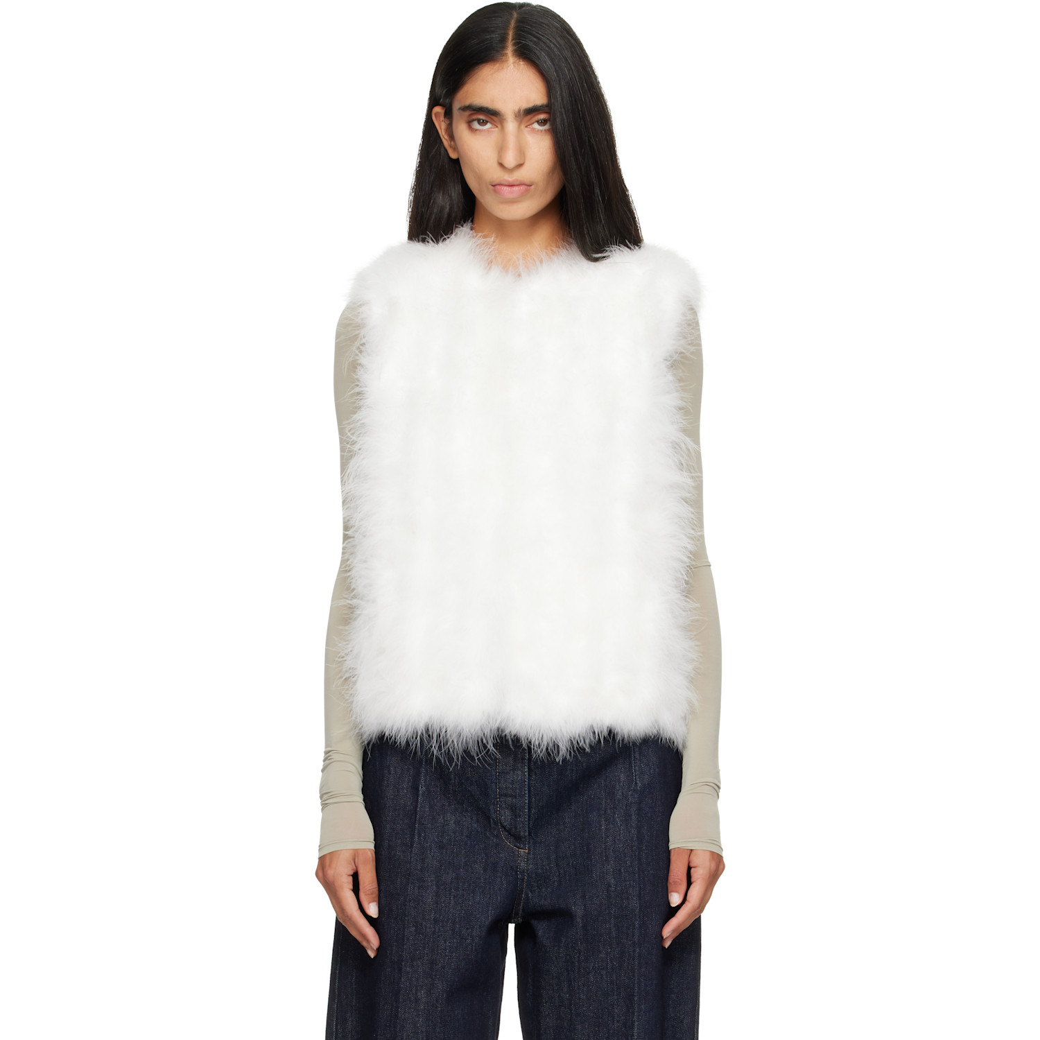 Yves Salomon White Cropped Feather Gilet Vest