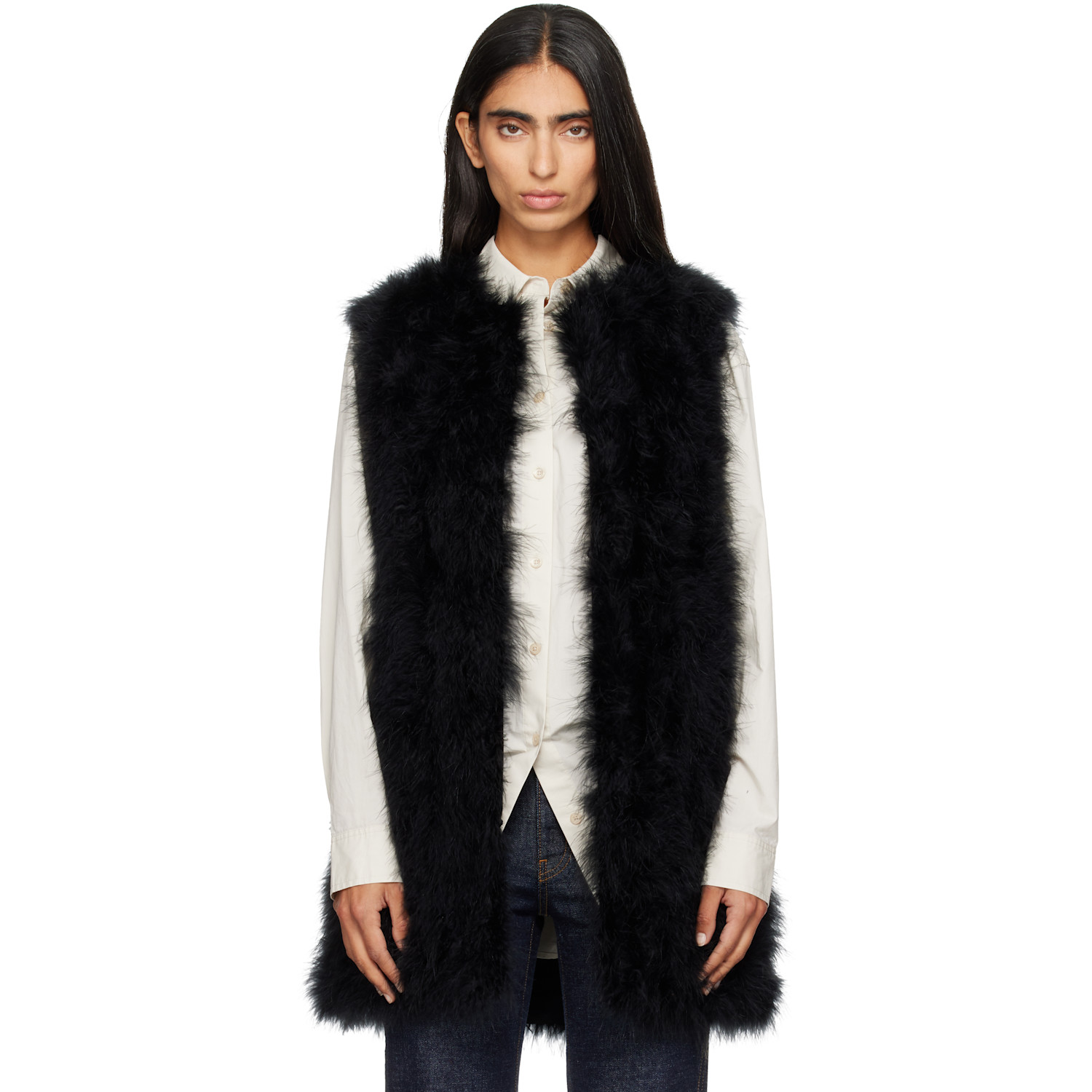 Yves Salomon Black Turkey Feather Vest