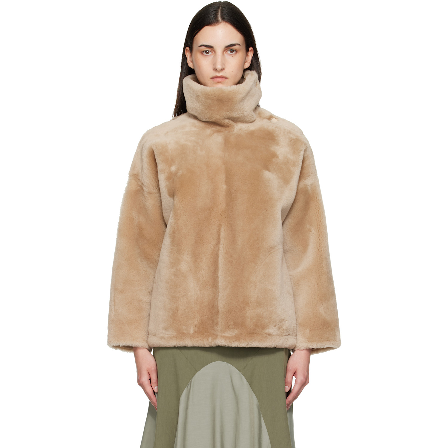 Yves Salomon Beige Lambskin Shearling Jacket
