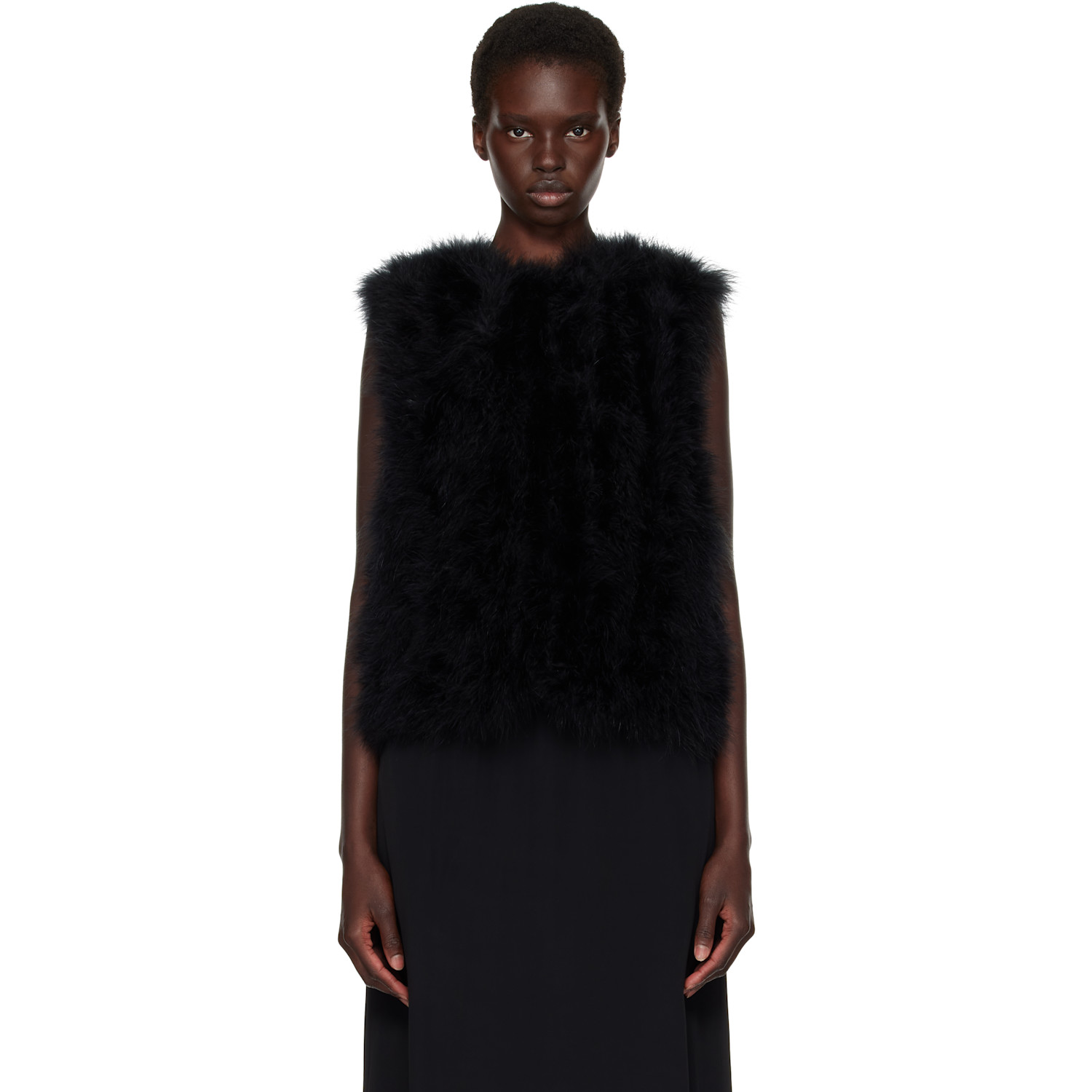 Yves Salomon Black Cropped Feather Gilet Vest