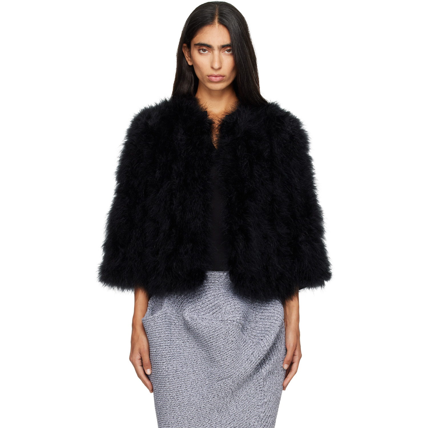 Yves Salomon Black Turkey Feather Jacket