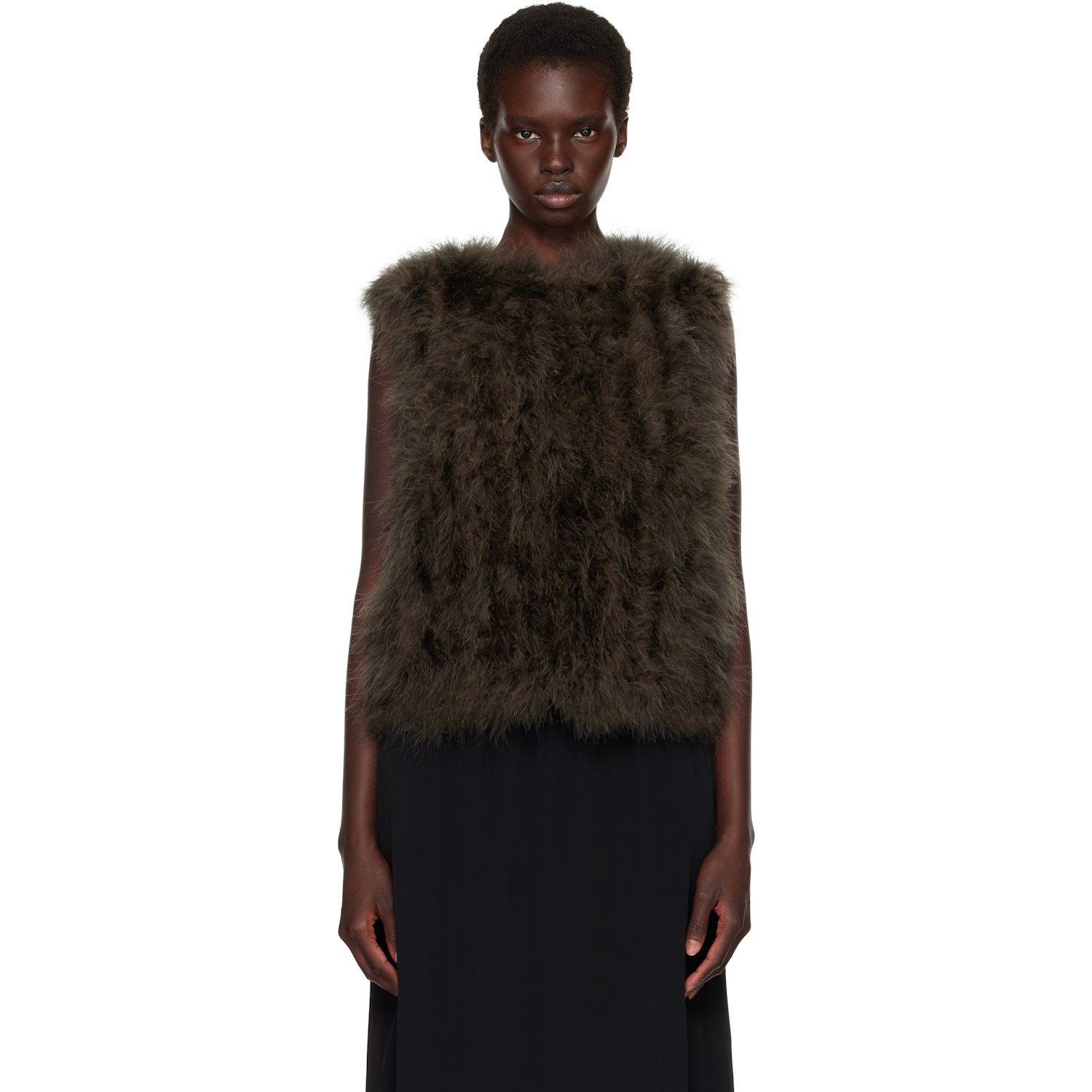 Yves Salomon Khaki Cropped Feather Gilet Vest