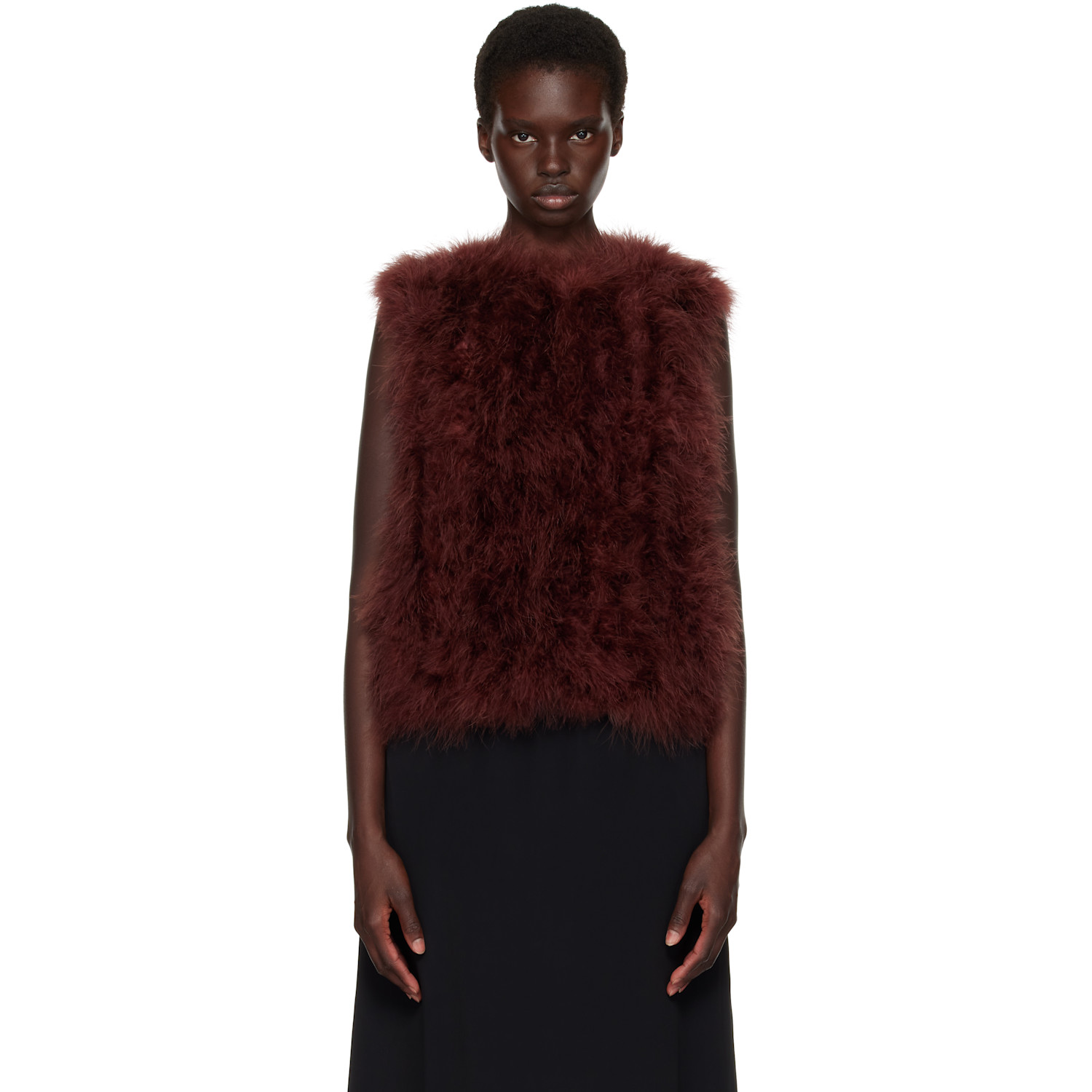 Yves Salomon Brown Cropped Feather Gilet Vest