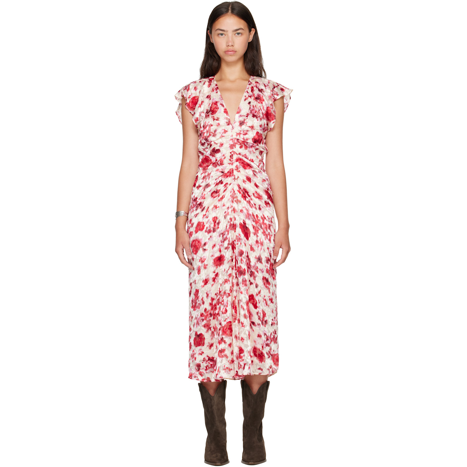 Isabel Marant Red & Beige Lyndsay Midi Dress