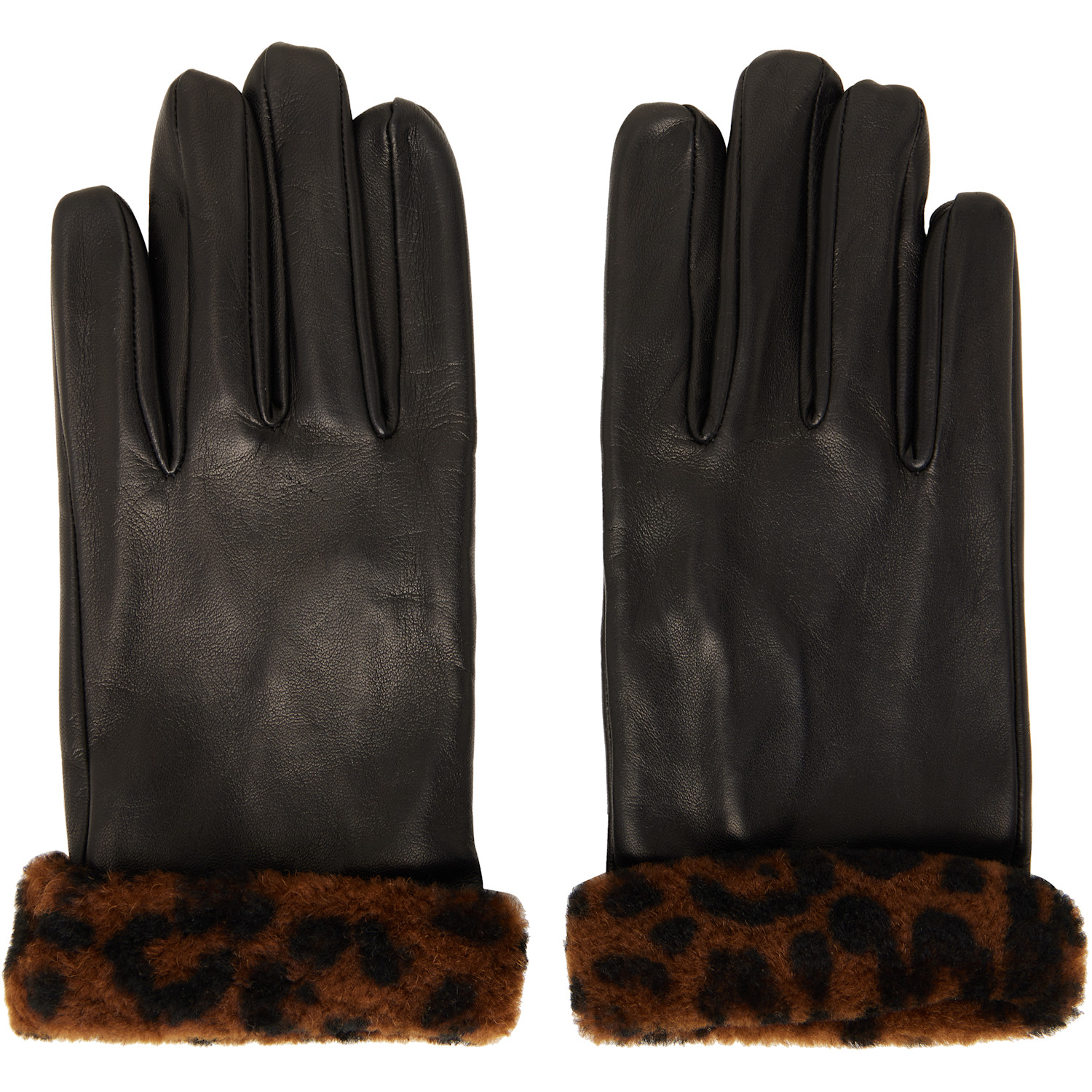 Ernest W Baker Black Faux-fur Trimming Leather Gloves In Cheetah