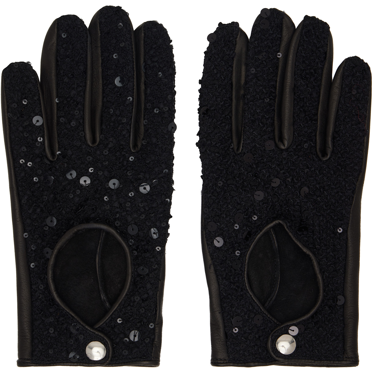Ernest W Baker Black Driving Gloves In Black Sequin