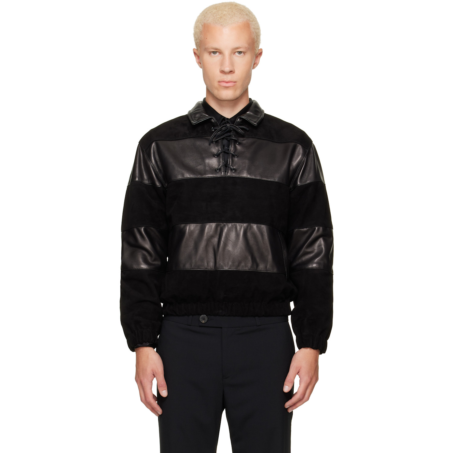 Ernest W Baker Black Leather & Suede Sailor Jacket