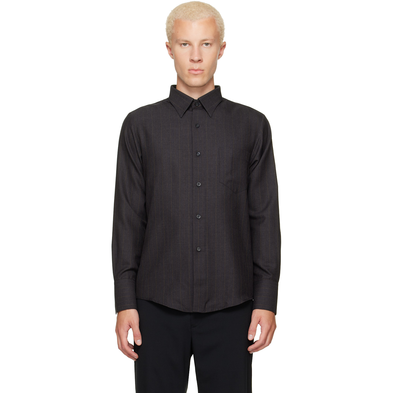 Ernest W Baker Gray Classic Shirt In Black & Camel Stripe