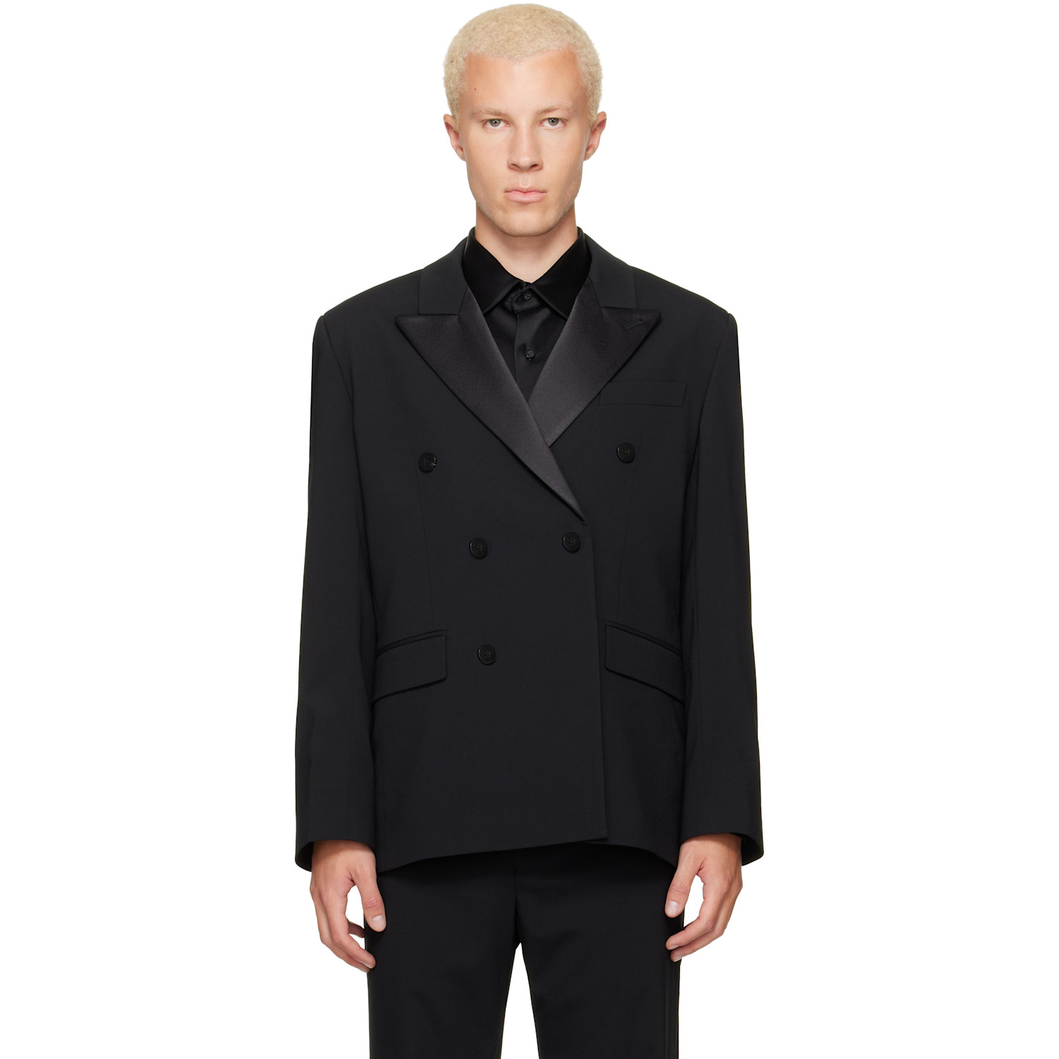 Ernest W Baker Black Six Button Double Breasted Blazer