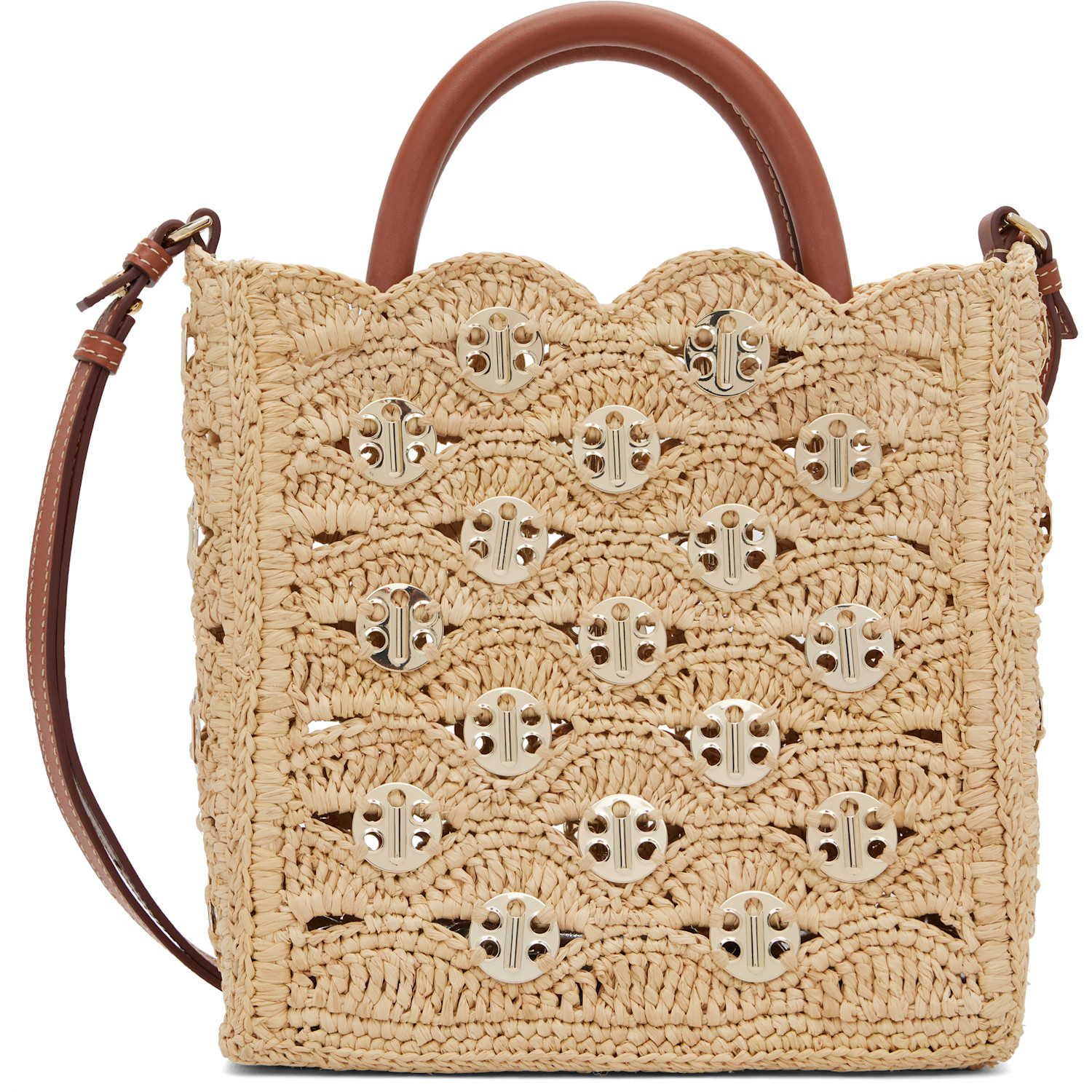 Rabanne Beige & Brown Small Signature 1969 Discs Tote