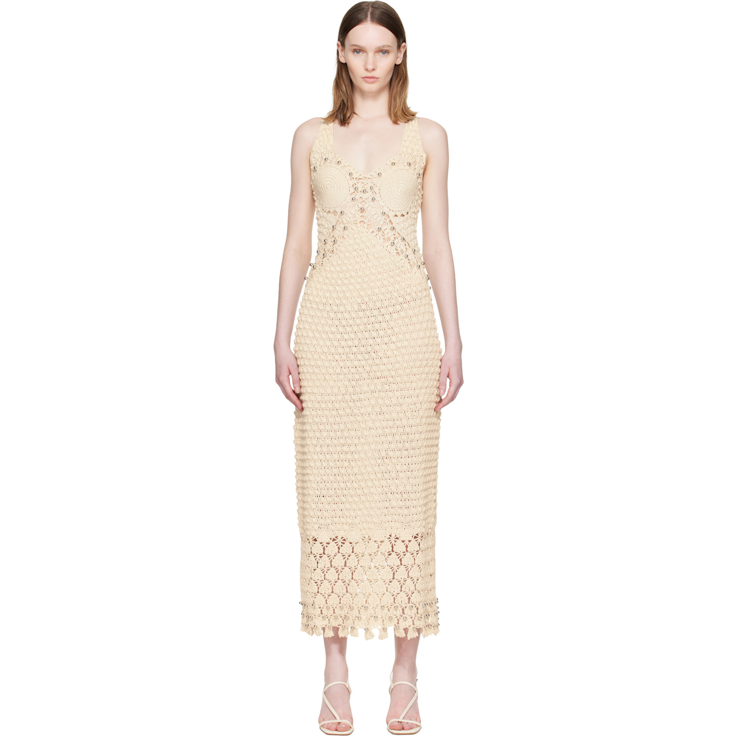 Rabanne Beige Handmade Crochet Midi Dress
