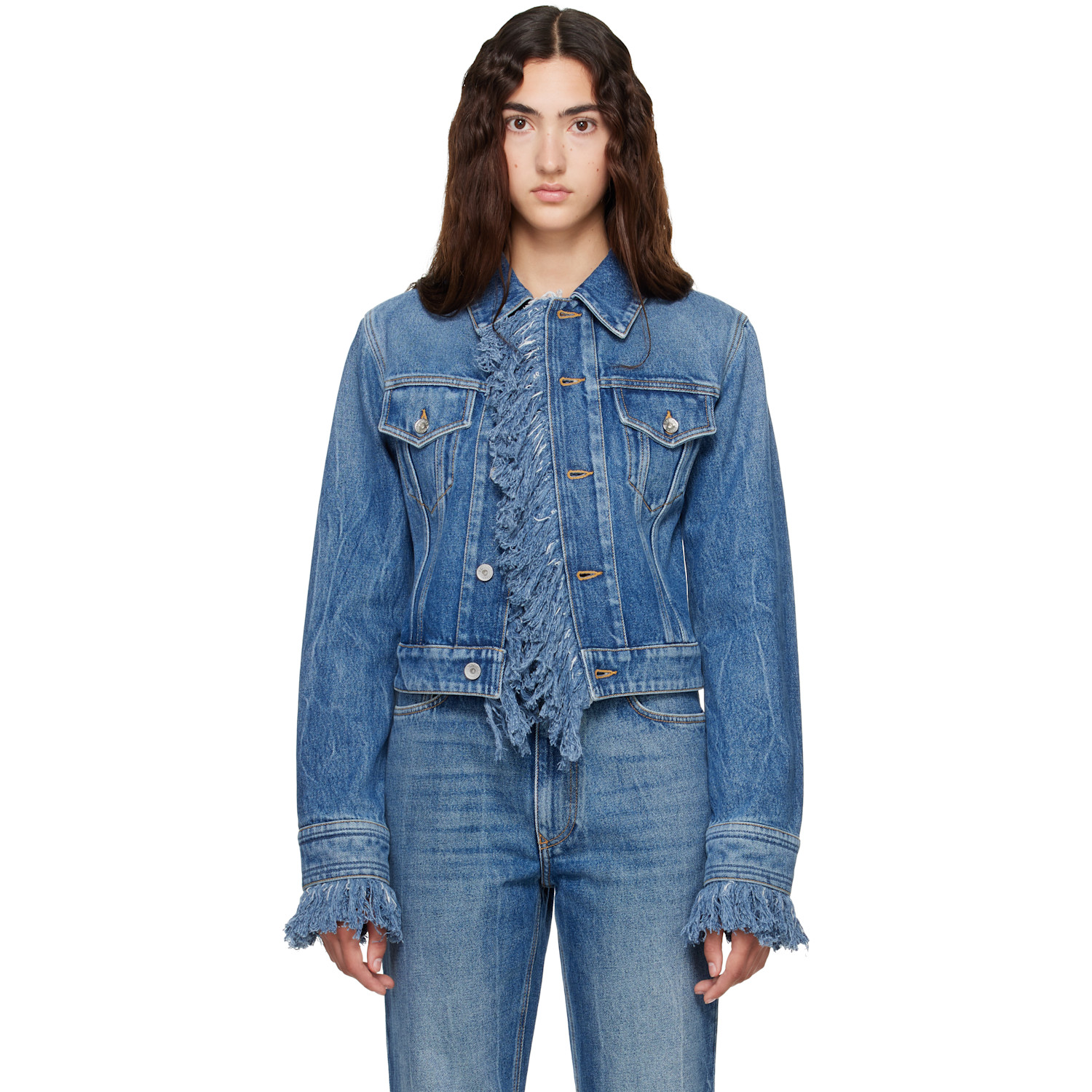 Rabanne Blue Fitted Fringe Denim Jacket
