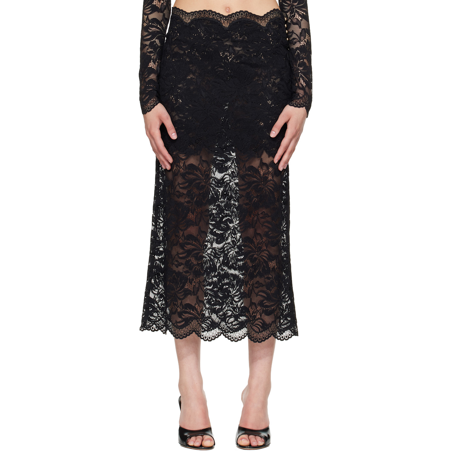 Rabanne Black Lace Midi Skirt