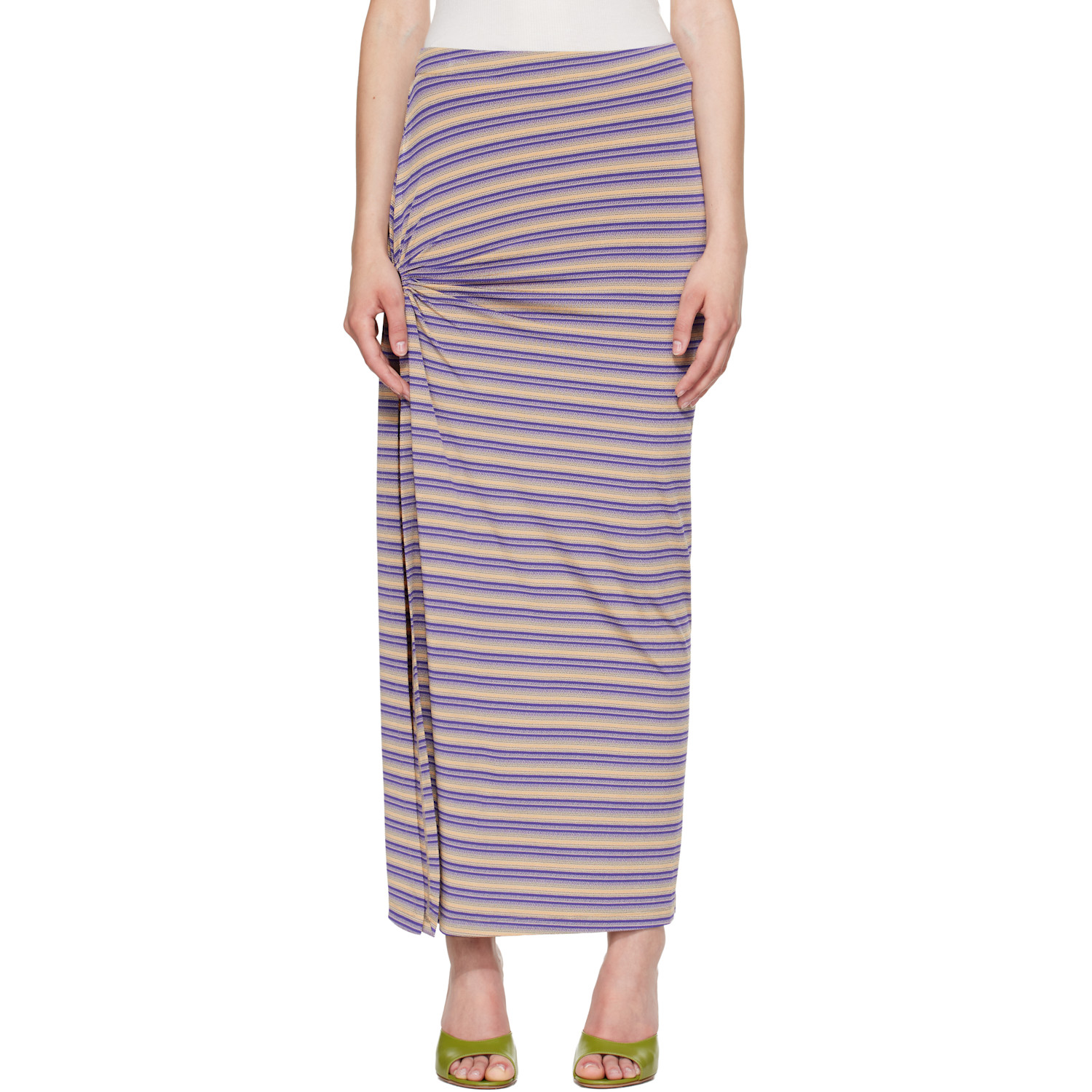 Rabanne Purple Striped Viscose Jersey Piercing Maxi Skirt