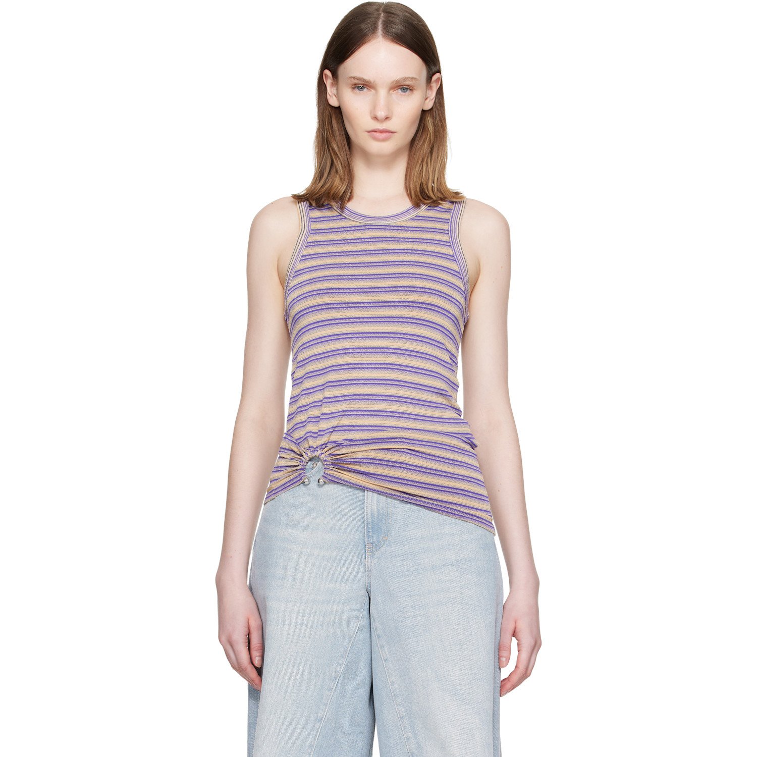 Rabanne Purple & Beige Striped Piercing Viscose Jersey Tank Top