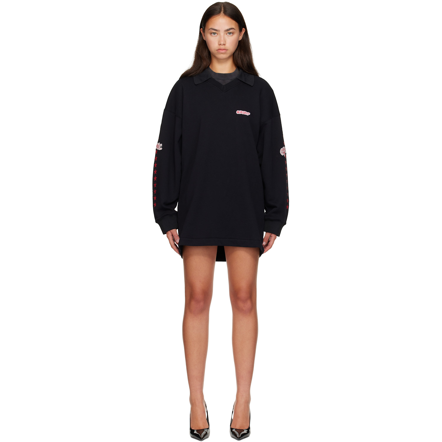 Off-White Black 'Off White' Star Polo Sweat Minidress