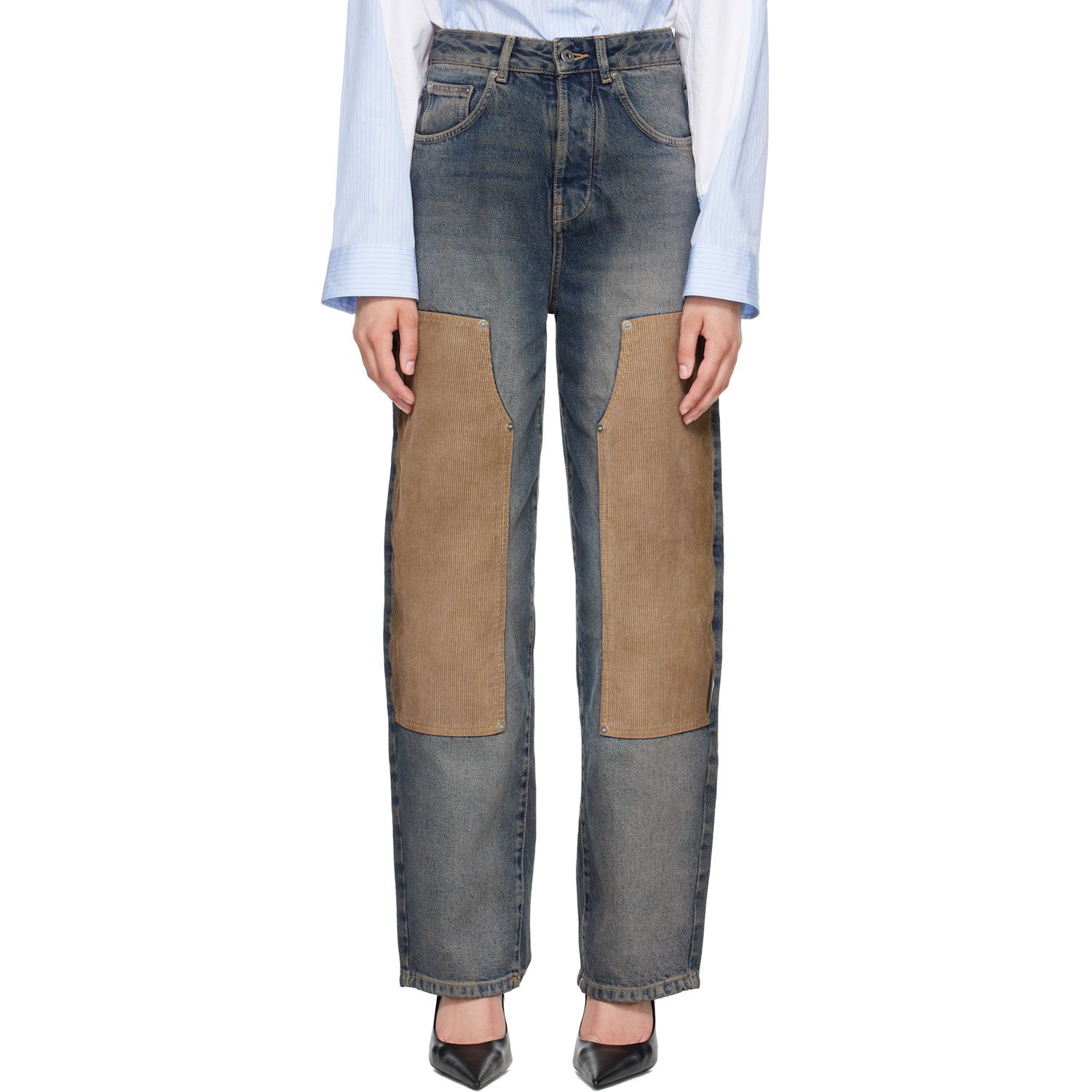 Off-White Navy & Brown Corduroy Patch Balloon Jeans