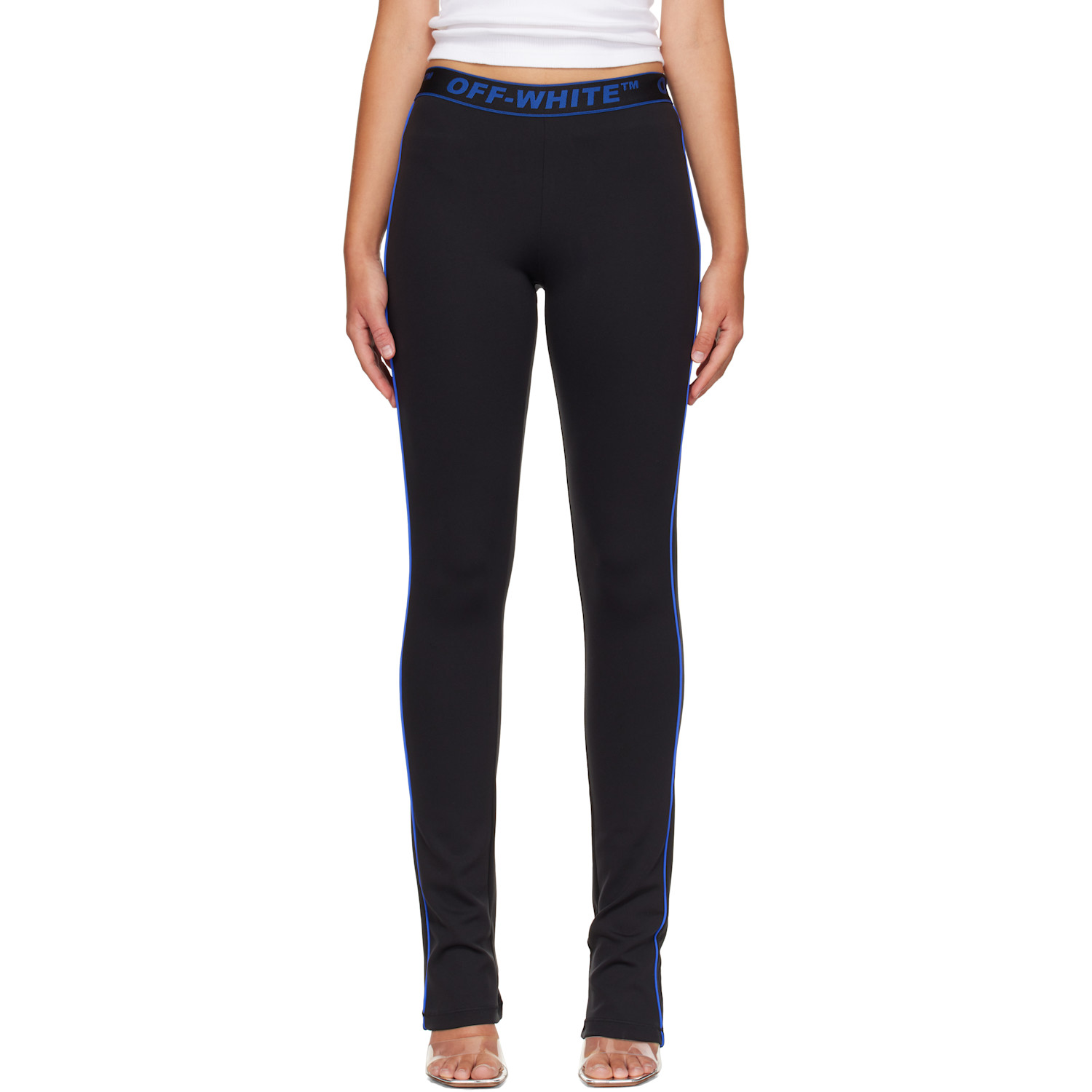 Off-white Black Logo Sport Leggings In Black-electric Blue