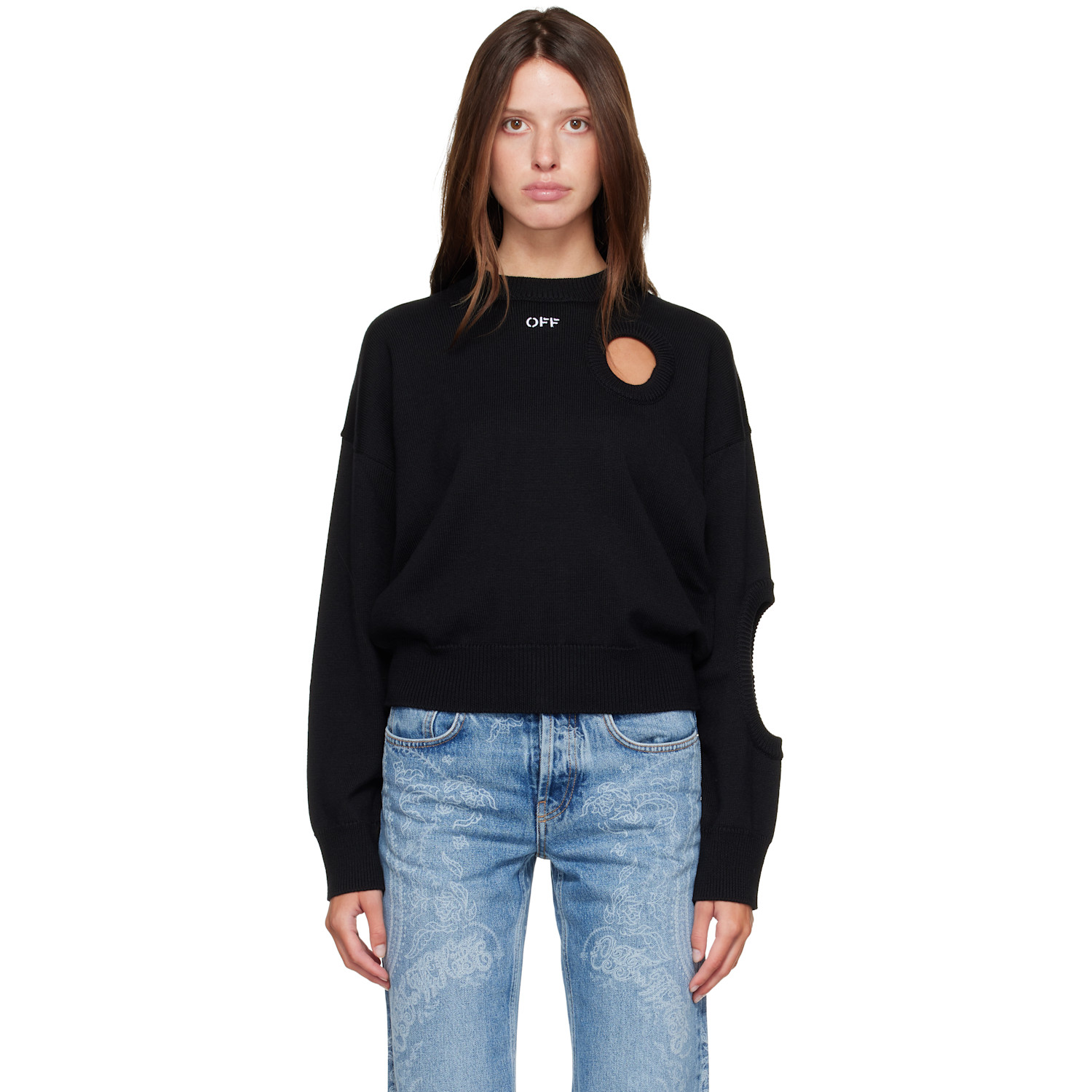 Off-White Black Meteor Knit Crop Crew Sweater
