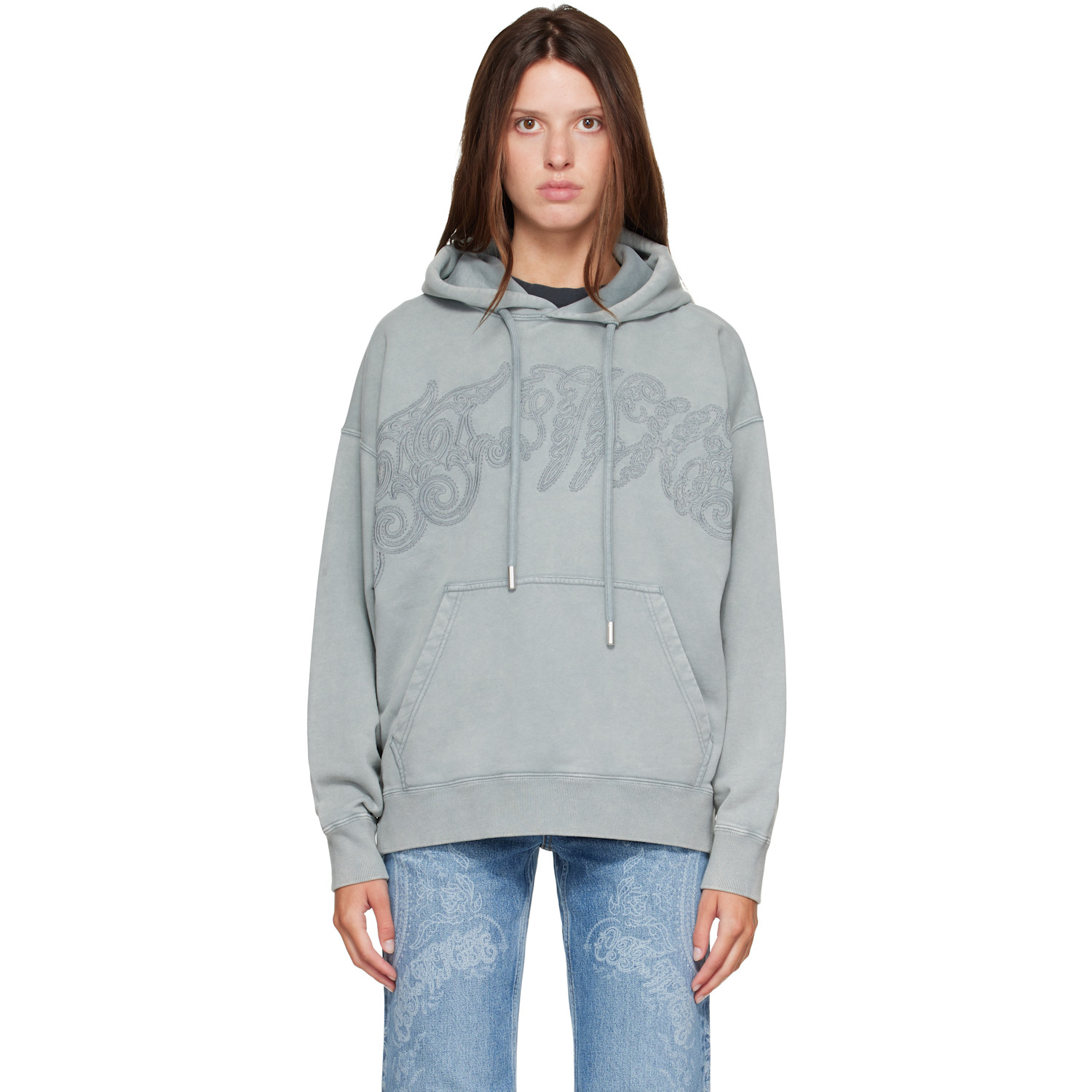 Off-White Gray Embroidered Big Paisley Skate Hoodie