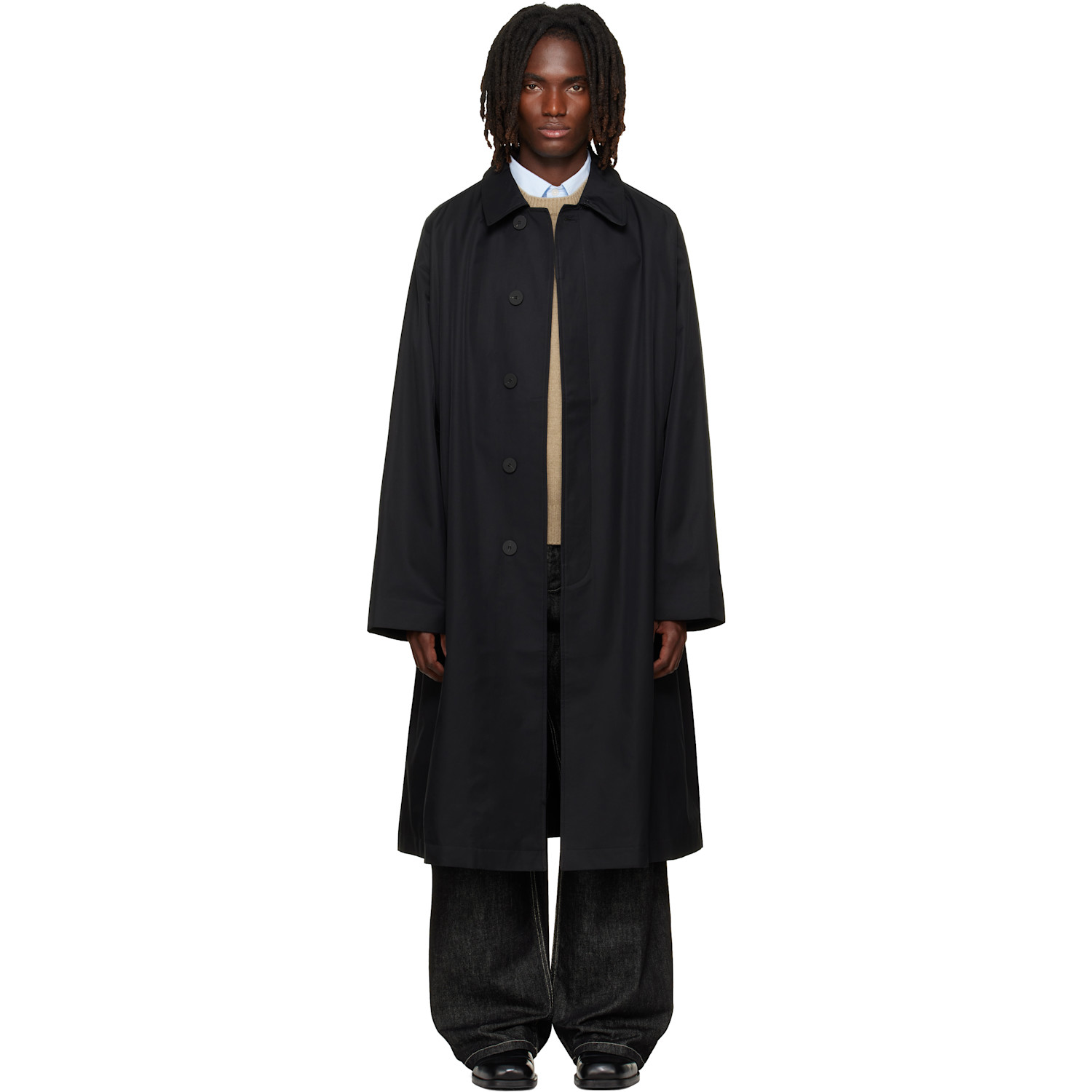 Studio Nicholson Navy Crowe Coated Cotton Trench Coat