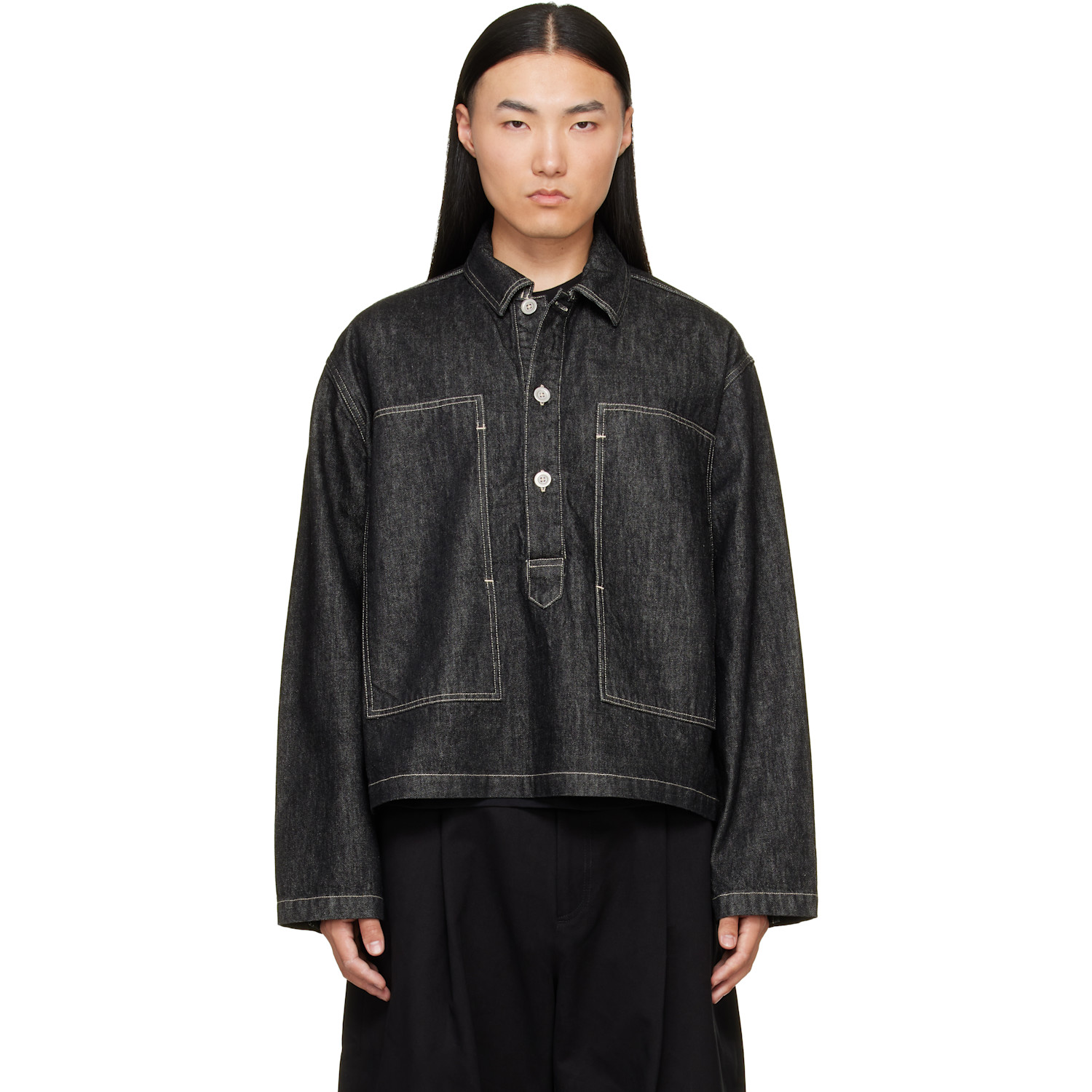 Studio Nicholson Black York Denim Polo Shirt