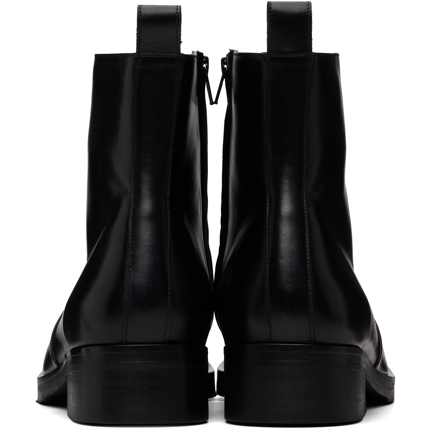 Studio Nicholson Square Leather Ankle Boots In Black